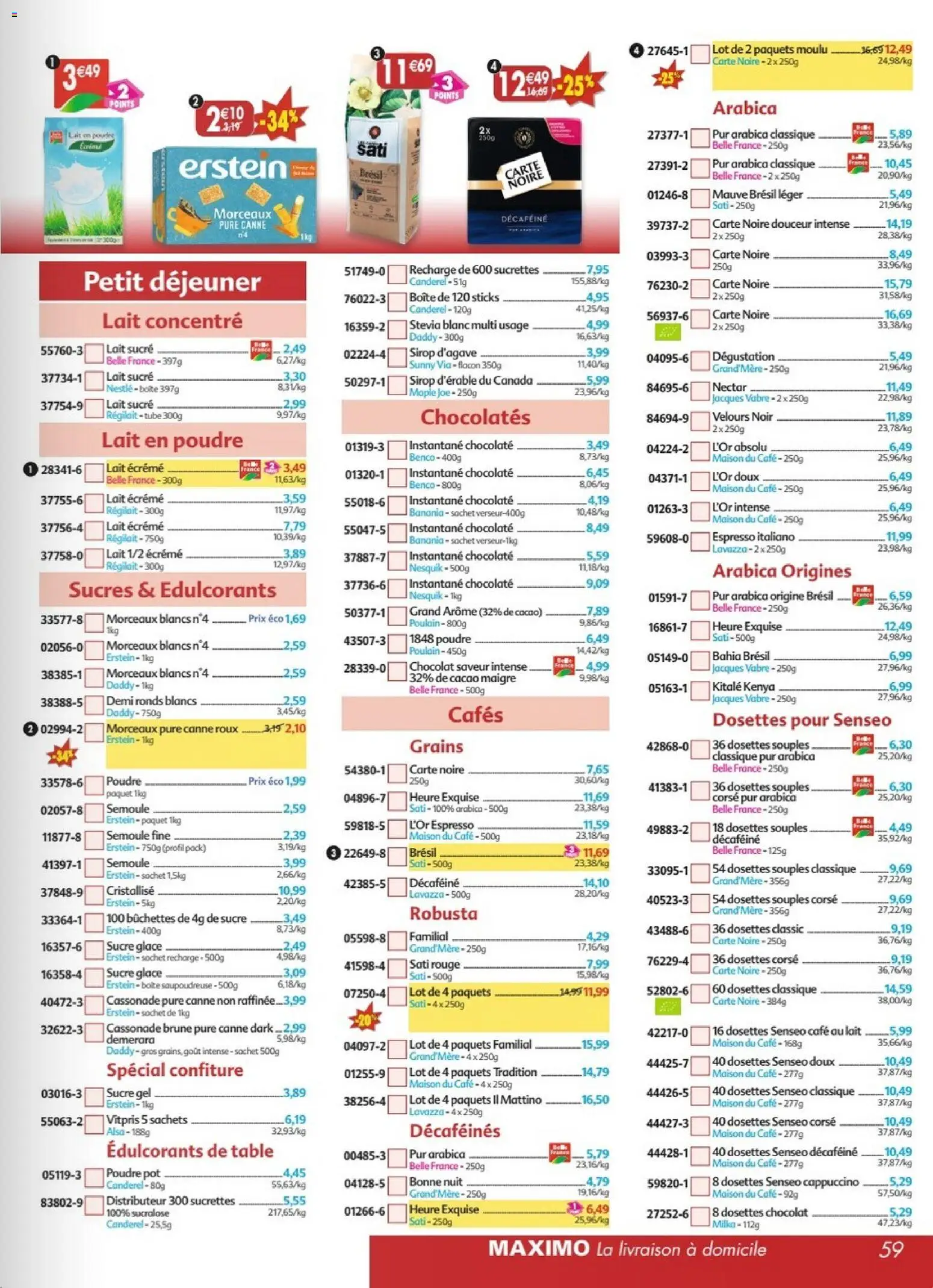 {H1} | Page: 59 | Produits: Cassonade, Sirop d'agave, Lait concentré, Semoule