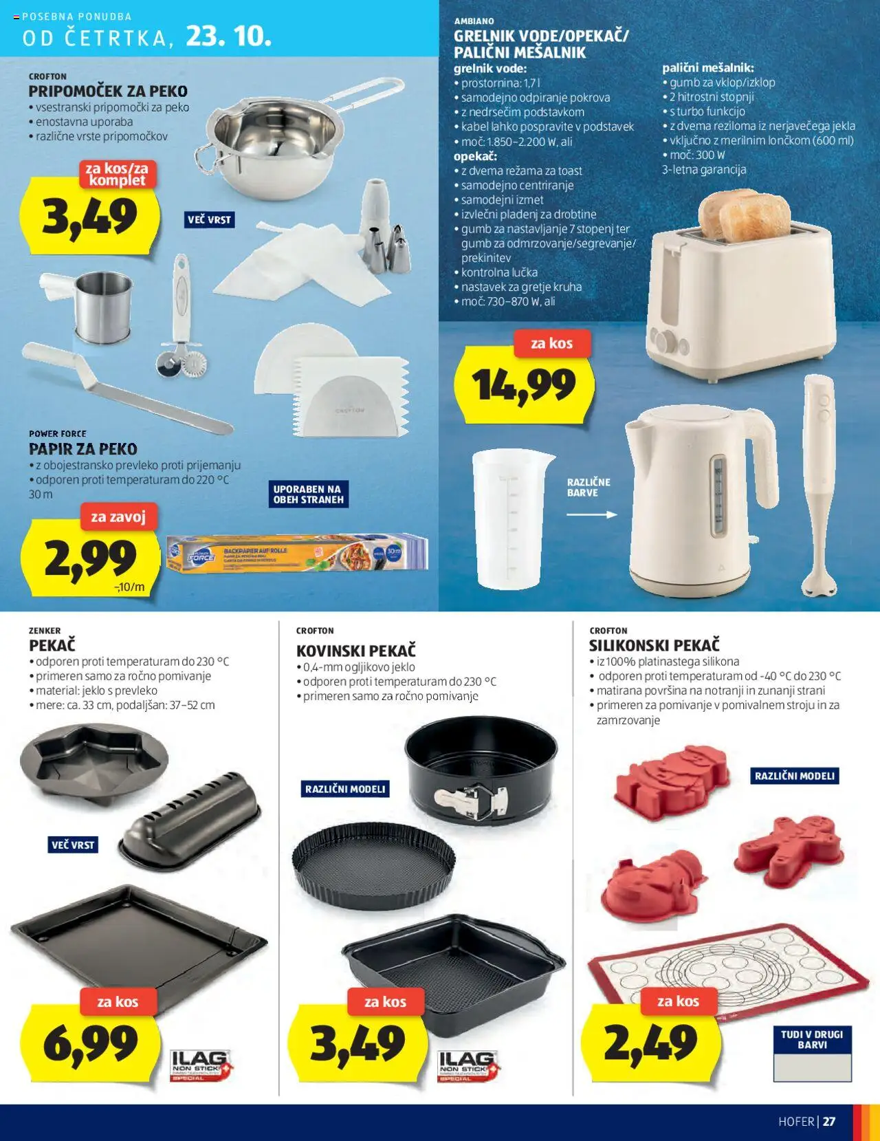 Novi Hofer katalog ponudbe – veljaven od 16.10.2025 | Stran: 27 | Izdelki: Mesalnik, Kabel, Kos, Grelnik vode