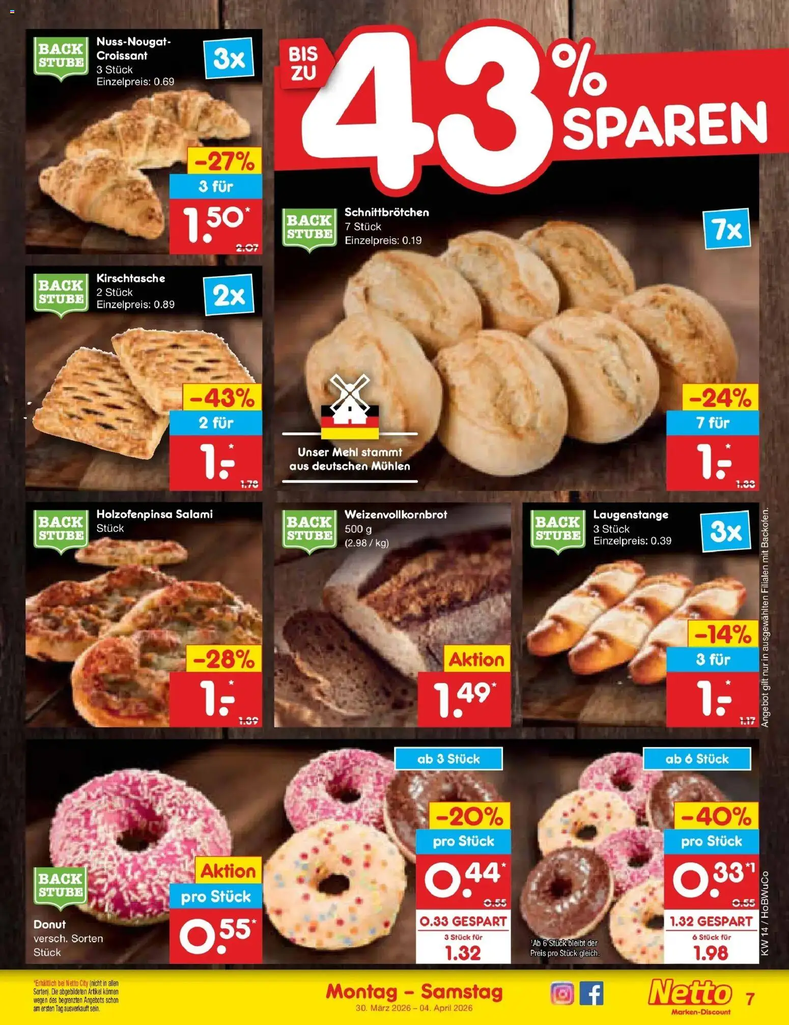 Netto Marken-Discount Prospekt Stemwede-Dielingen	 – gültig ab 29.03.2026 | Seite: 7 | Produkte: Mehl, Croissant, Salami