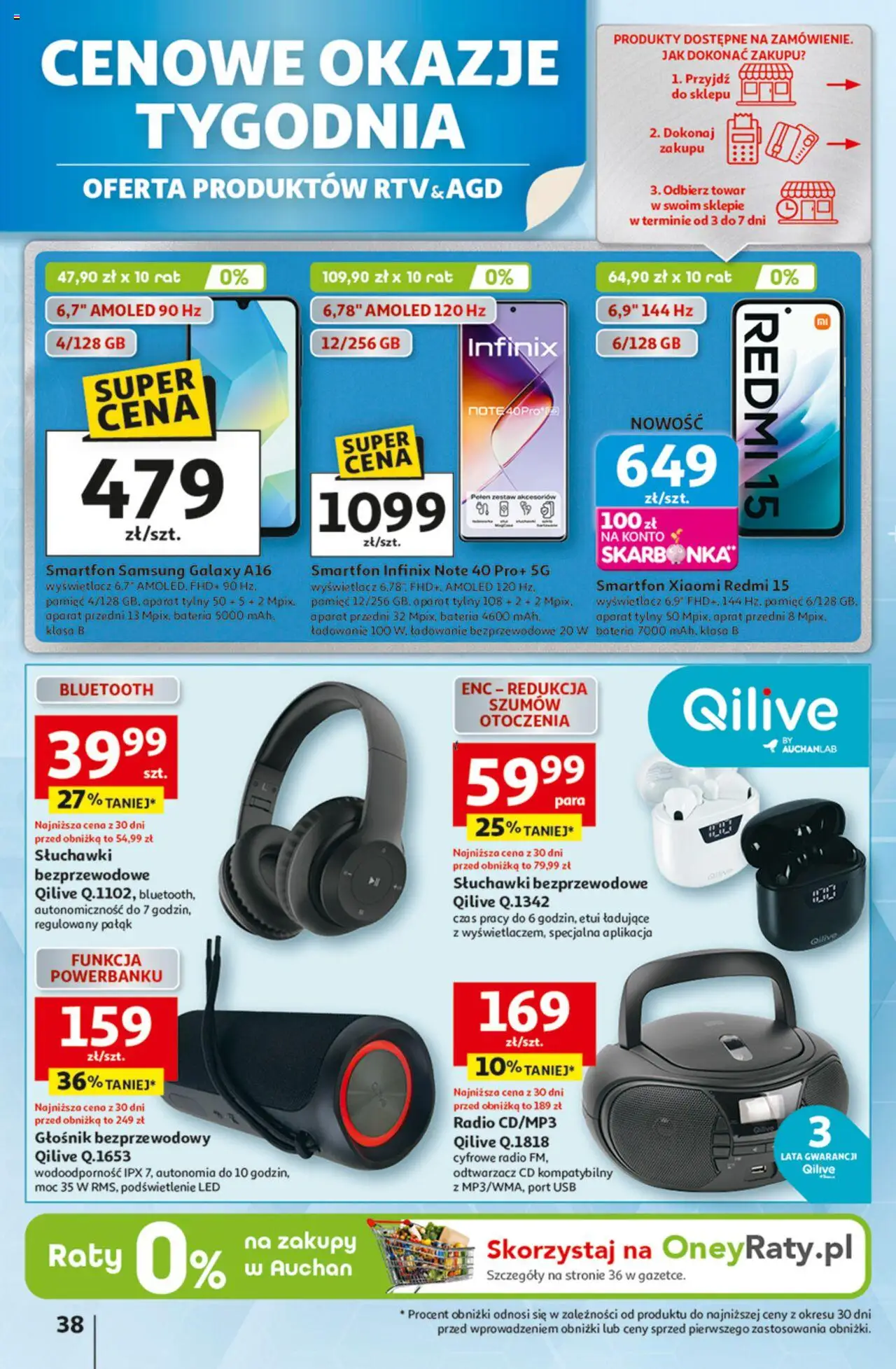 Auchan Gazetka - Odlotowe ceny na start szkoły Hipermarket od 28.08.2025 | Strona: 38 | Produkty: Radio, Głośnik, Słuchawki bezprzewodowe, Bateria