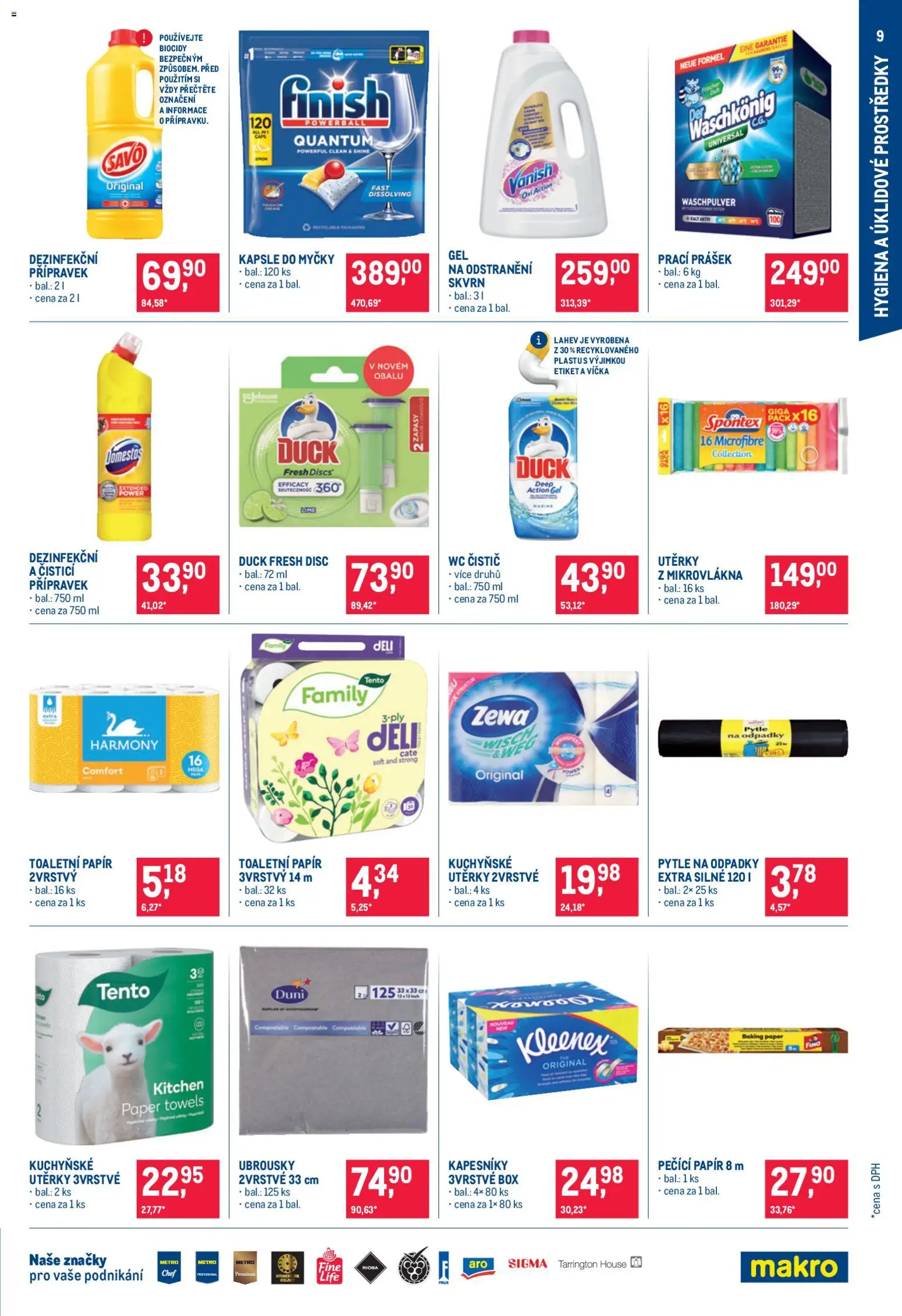 Makro leták - Nepotravinové zboží od 11.03.2026 | Strana: 9 | Produkty: Ubrousky, Kapsle do myčky, Vanish, Láhev