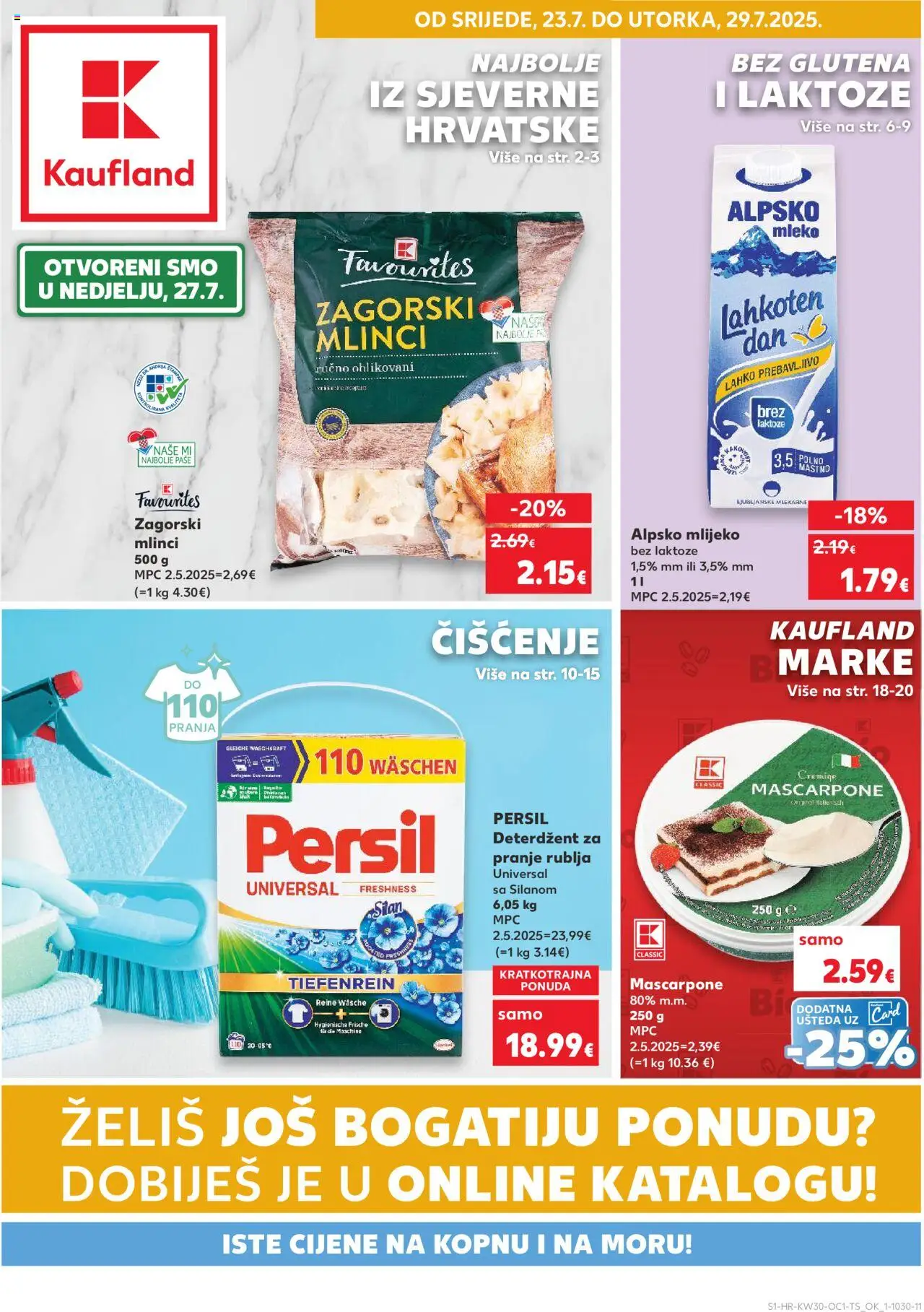 Kaufland katalog | vrijedi od 23.07.2025 | Stranica: 1 | Proizvodi: Mlijeko, Deterdžent za pranje rublja, Deterdžent, Alpsko mlijeko