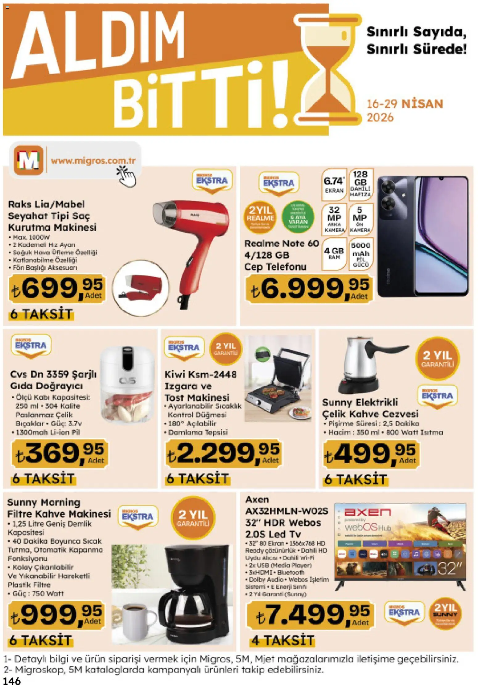 Migros Katalog - Migroskop - 16.04.2026 tarihinden itibaren geçerlidir | Sayfa: 146 | Ürünler: Tost makinesi, USB, Demlik, Izgara