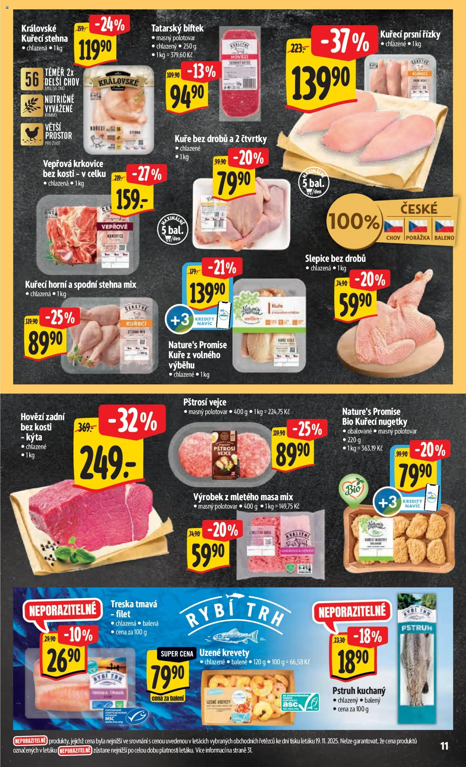Albert leták - Hypermarket od 26.11.2025 | Strana: 21 | Produkty: Hovězí, Kuřecí nugetky, Kuře, Krevety