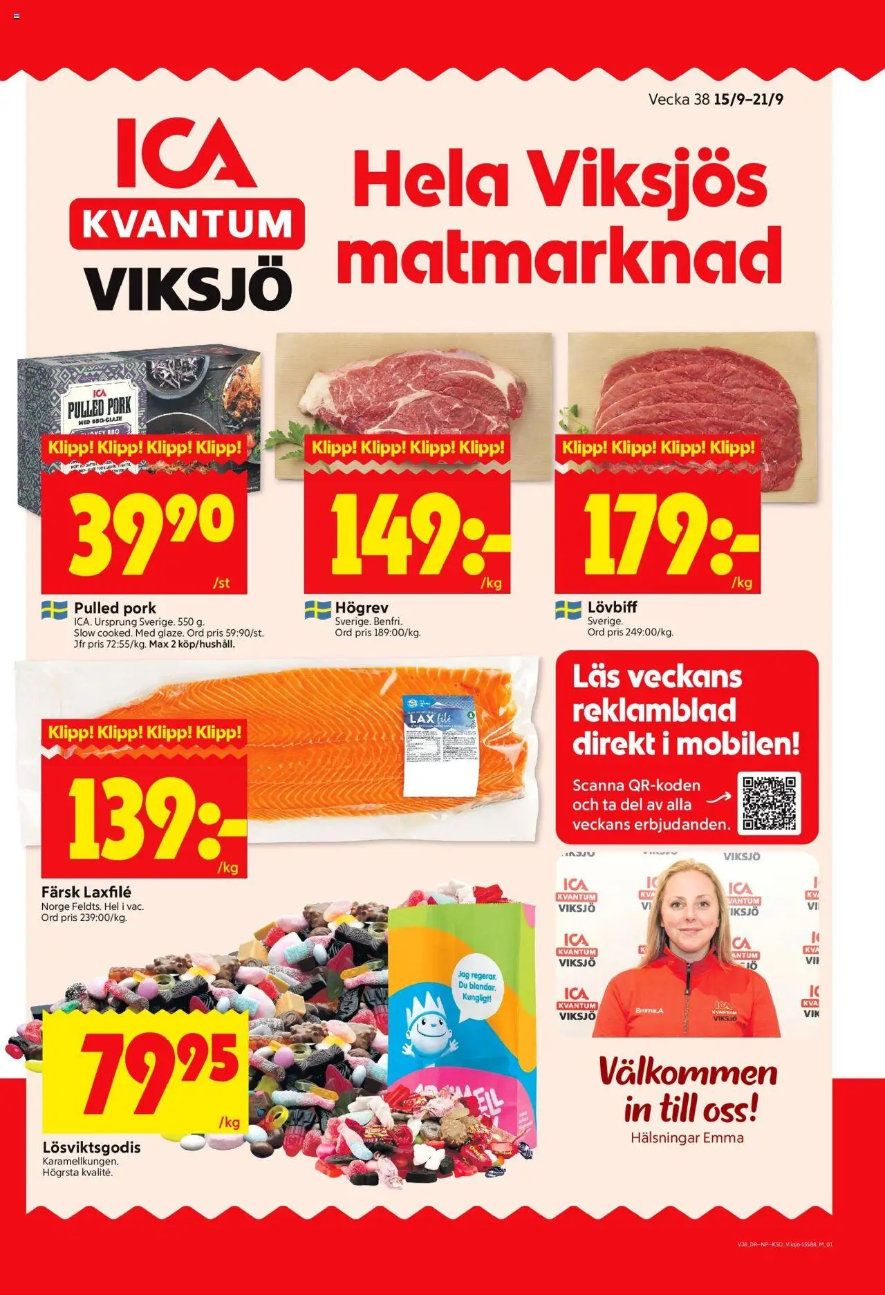 ICA Kvantum reklamblad aktuell från 15.09.2025 | Sida: 1 | Produkter: Lövbiff, Lax