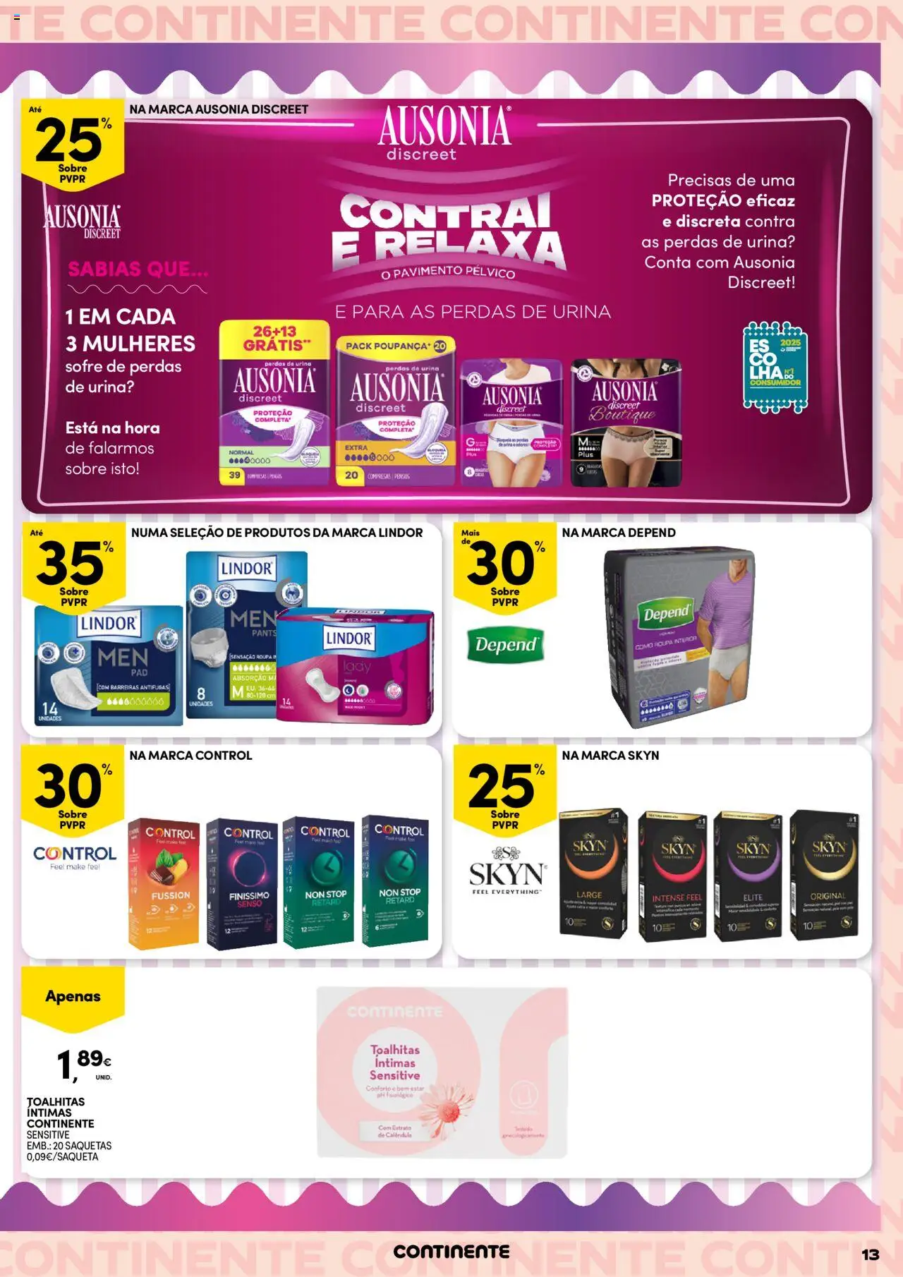 Continente Beleza │ válido de 19.08.2025 | Página: 13 | Produtos: Roupa interior, Preservativos