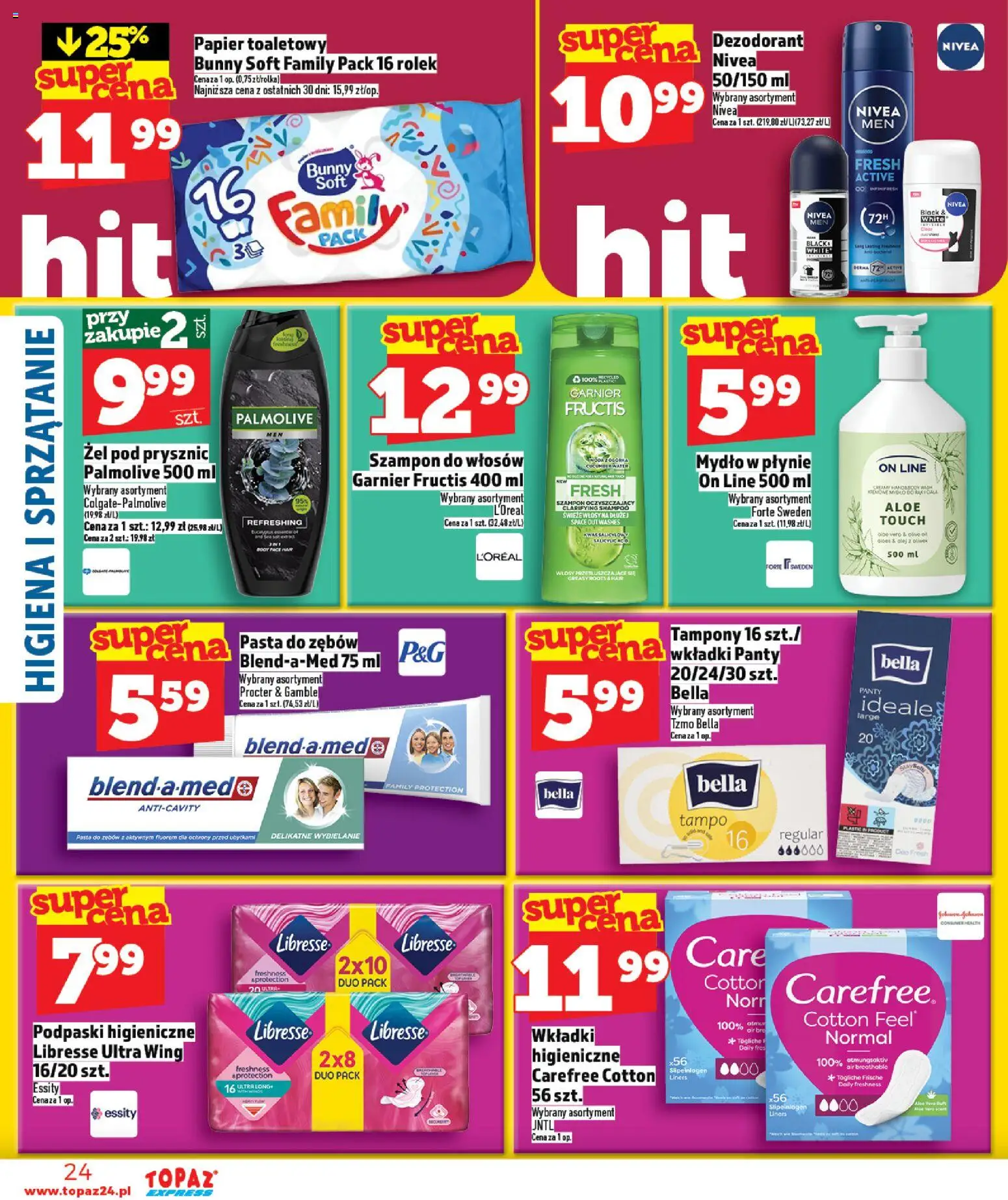 Topaz gazetka - Express od 09.04.2026 | Strona: 24 | Produkty: Papier toaletowy, Podpaski, Mydło, Dezodorant