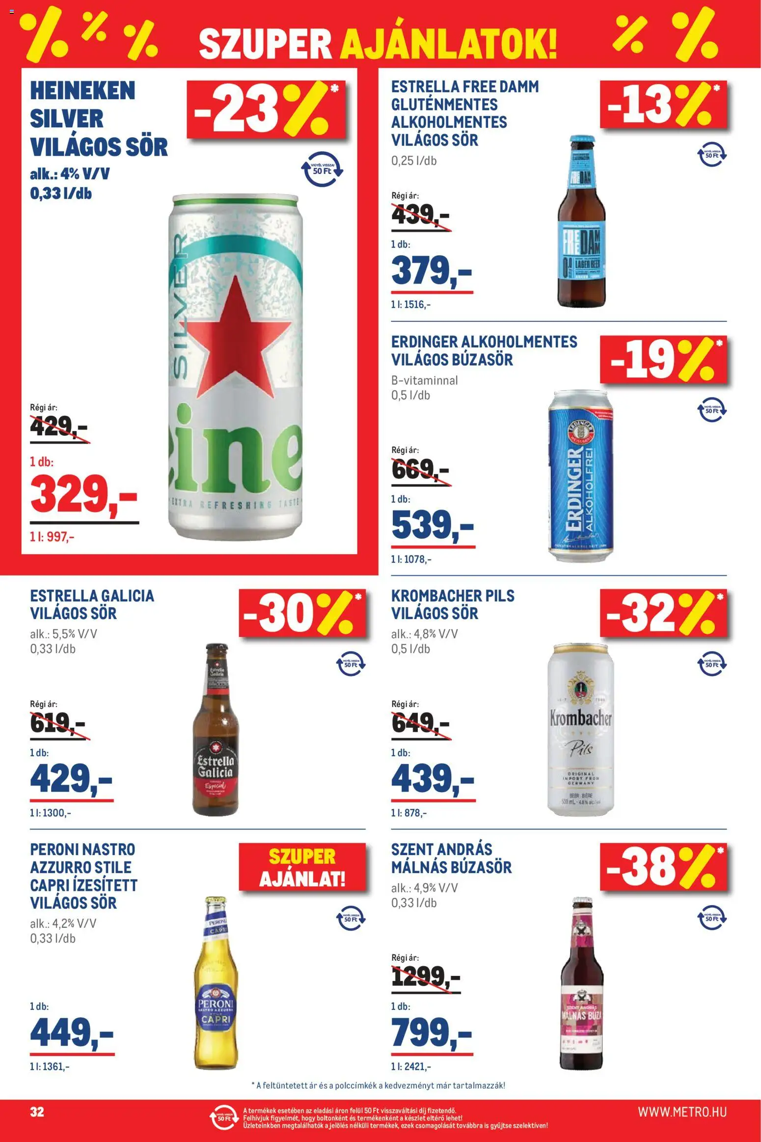 Metro akciós ujság - amely érvényes a következő dátumtól: 07.04.2026 | Oldal: 32 | Termékek: Búzasör, Heineken, Sör, Gluténmentes