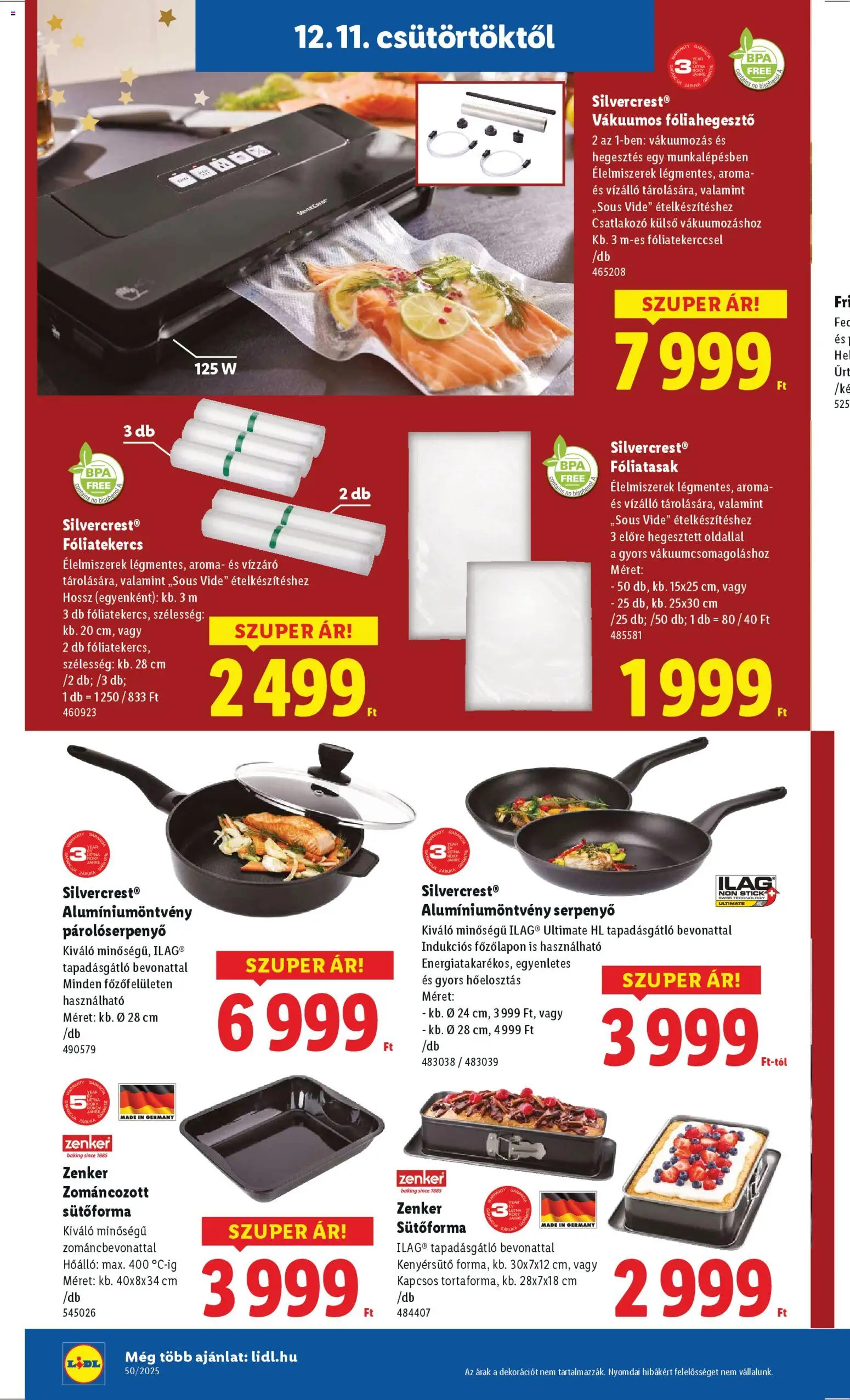 Lidl akciós ujság - amely érvényes a következő dátumtól: 11.12.2025 | Oldal: 4 | Termékek: Sütőforma, Kenyérsütő, Fóliahegesztő, Serpenyő