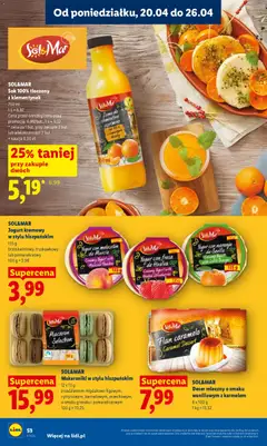Pogląd oferty "Jogurt kremowy w stylu hiszpańskim, 135 g brzoskwiniowy, truskawkowy lub pomarańczowy" - ważna od 20.04.2026 | Strona: 54 | Produkty: Jogurt, Sok, Jogurt kremowy