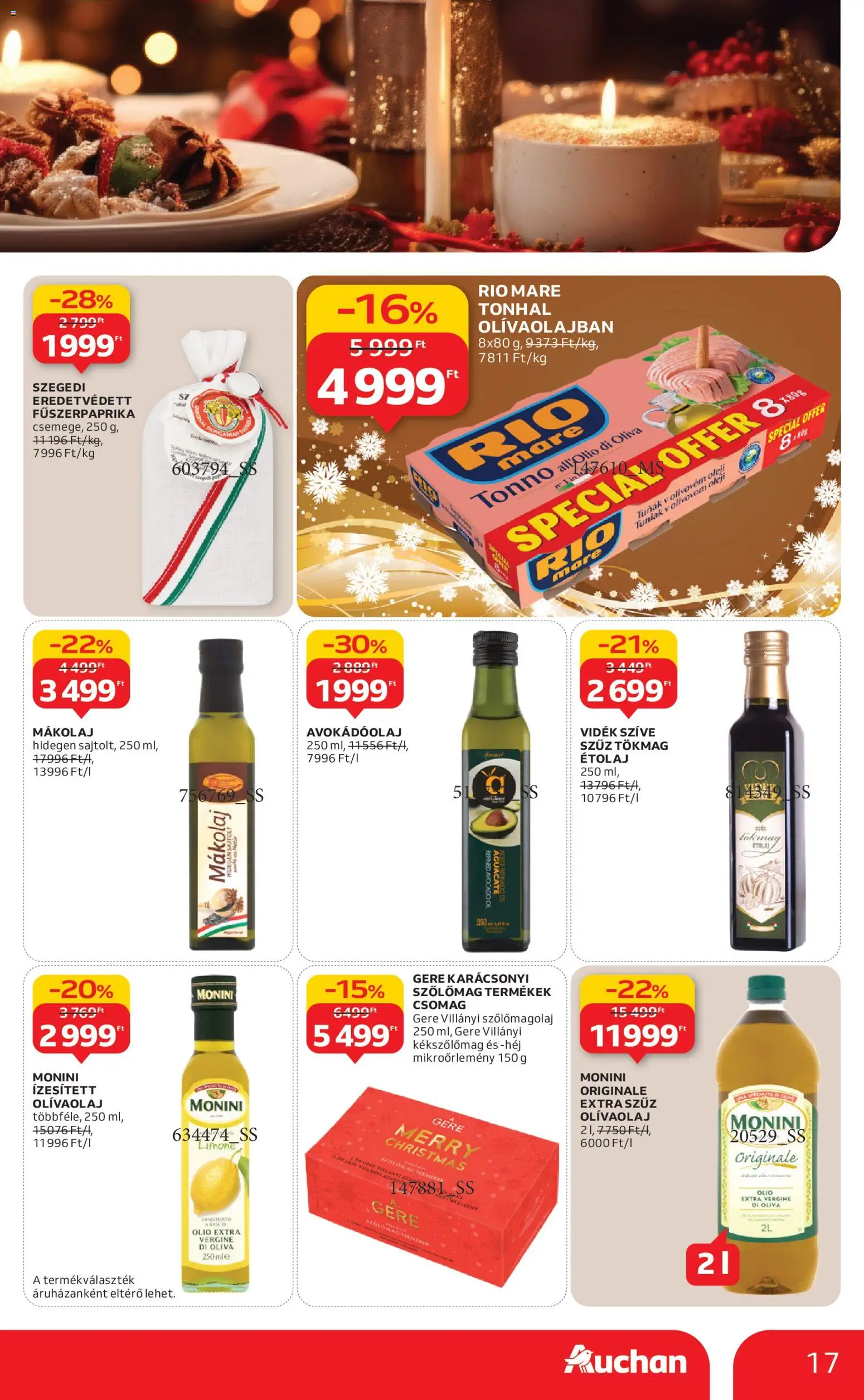 Auchan akciós ujság - amely érvényes a következő dátumtól: 20.11.2025 | Oldal: 17 | Termékek: Szőlőmagolaj, Tonhal, Étolaj, Olívaolaj