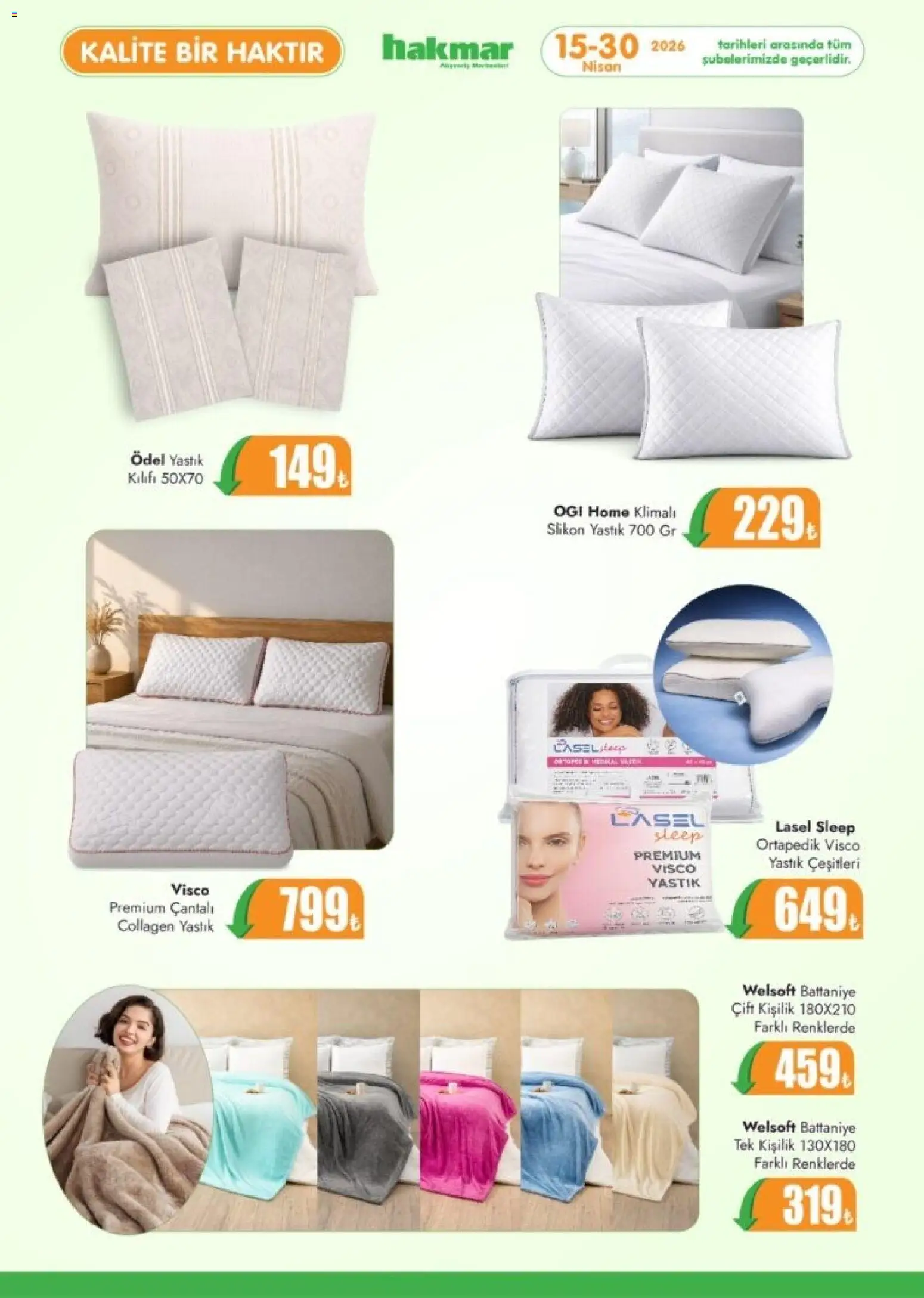Hakmar Katalog - 15.04.2026 tarihinden itibaren geçerlidir | Sayfa: 6 | Ürünler: Yastık, Battaniye, Yastık kılıfı