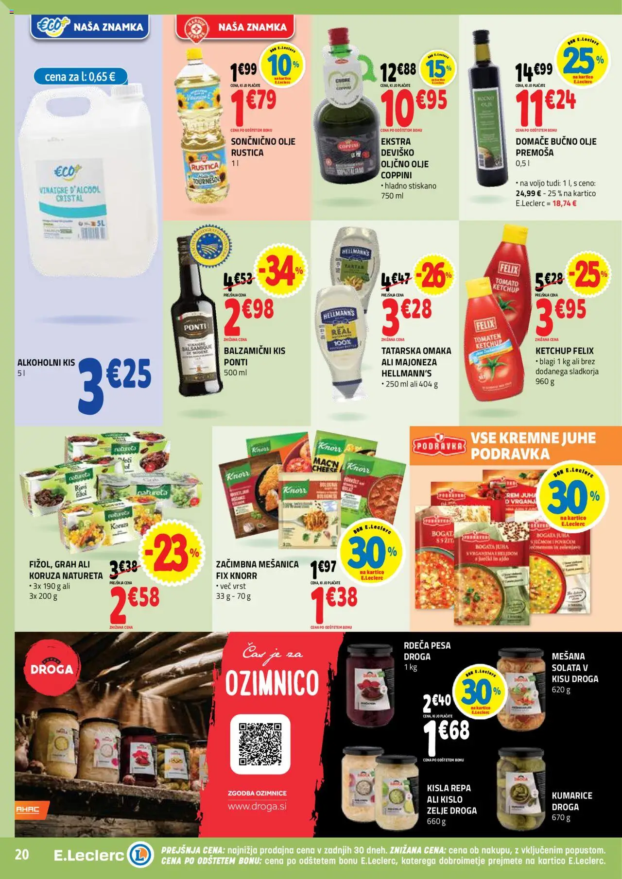 Novi E.leclerc katalog ponudbe – veljaven od 08.10.2025 | Stran: 20 | Izdelki: Oljčno olje, Olje, Majoneza, Pesa