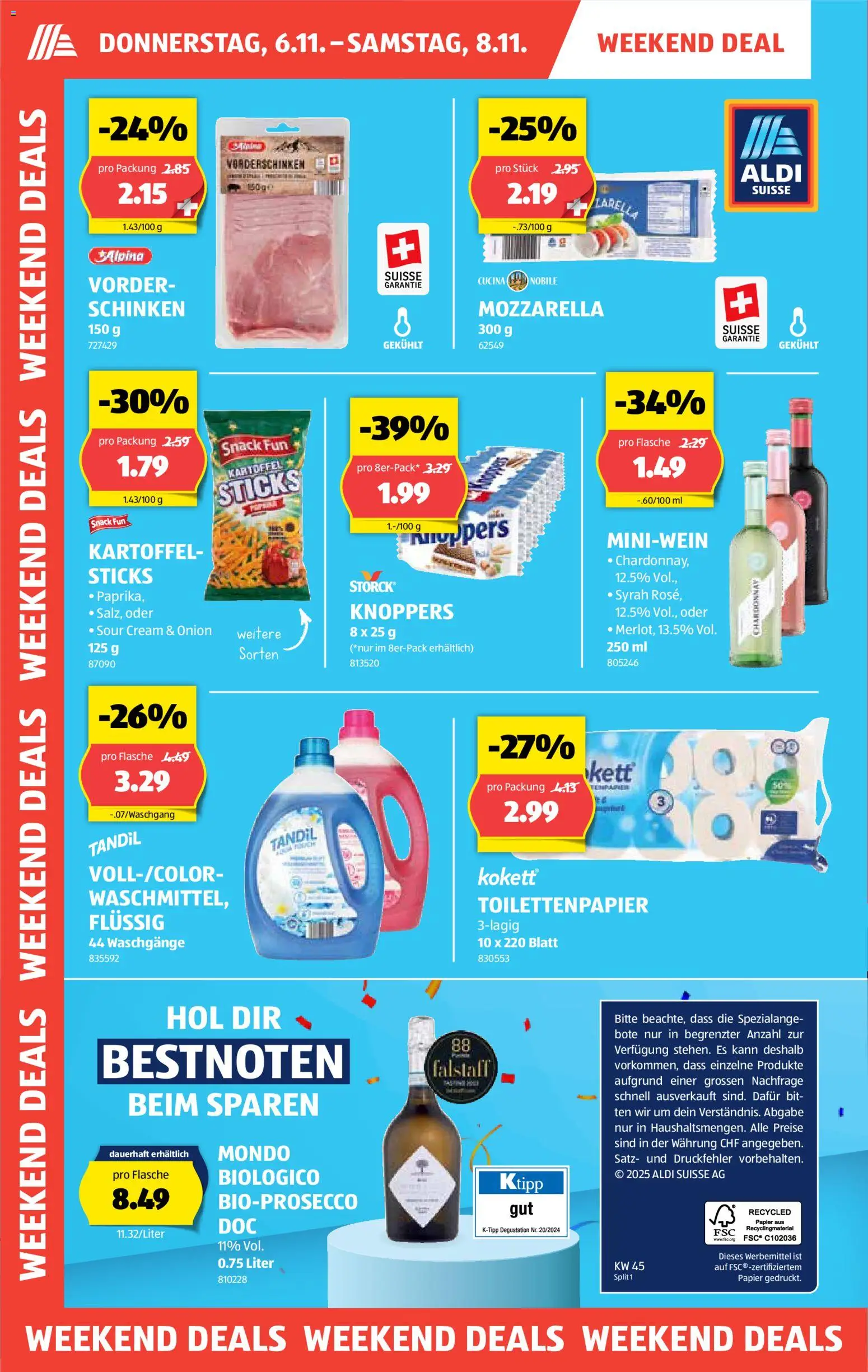 Aldi Aktionen – gültig ab 06.11.2025 | Seite: 2 | Produkte: Schinken, Toilettenpapier