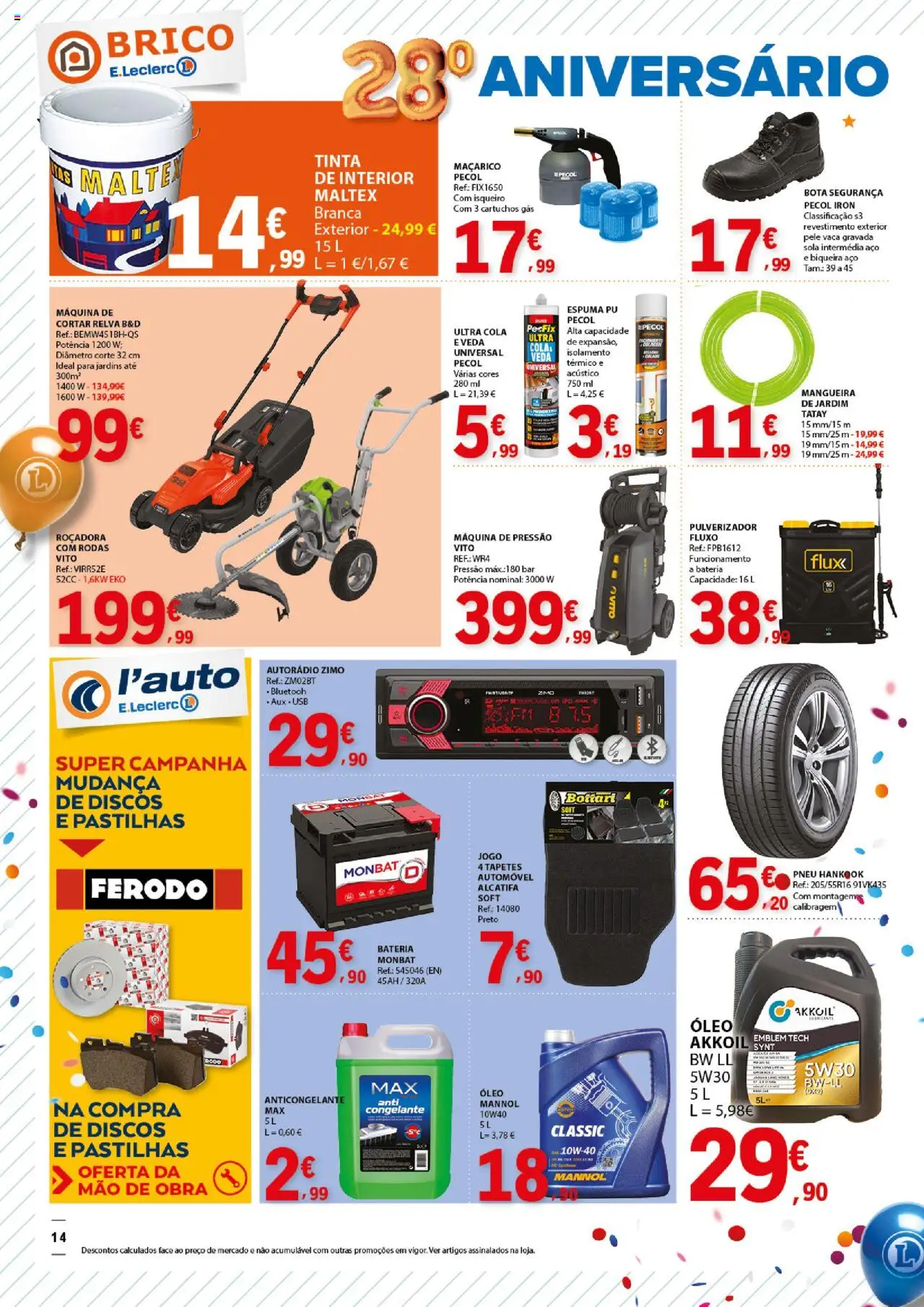 E.Leclerc - Aniversário Santa Maria da Feira │ válido de 24.07.2025 | Página: 14 | Produtos: Tinta, Mangueira, Bateria, Óleo