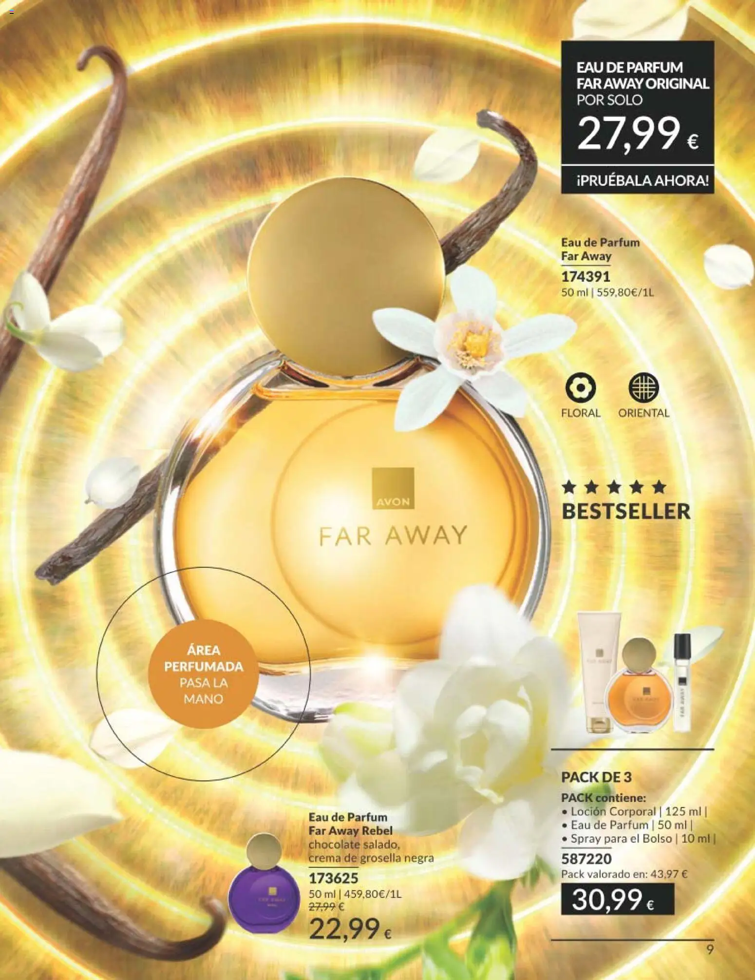 Catálogo AVON campaña 3 │ válido desde el 01.03.2026 | Página: 9 | Productos: Perfume, Loción corporal, Bolso, Crema