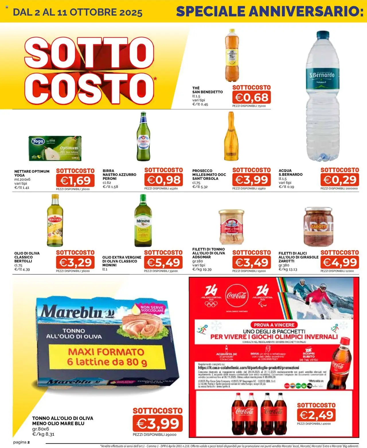Volantino Mercatò del 02.10.2025 | Pagina: 2 | Prodotti: Birra, Acqua, Olio, Coca Cola