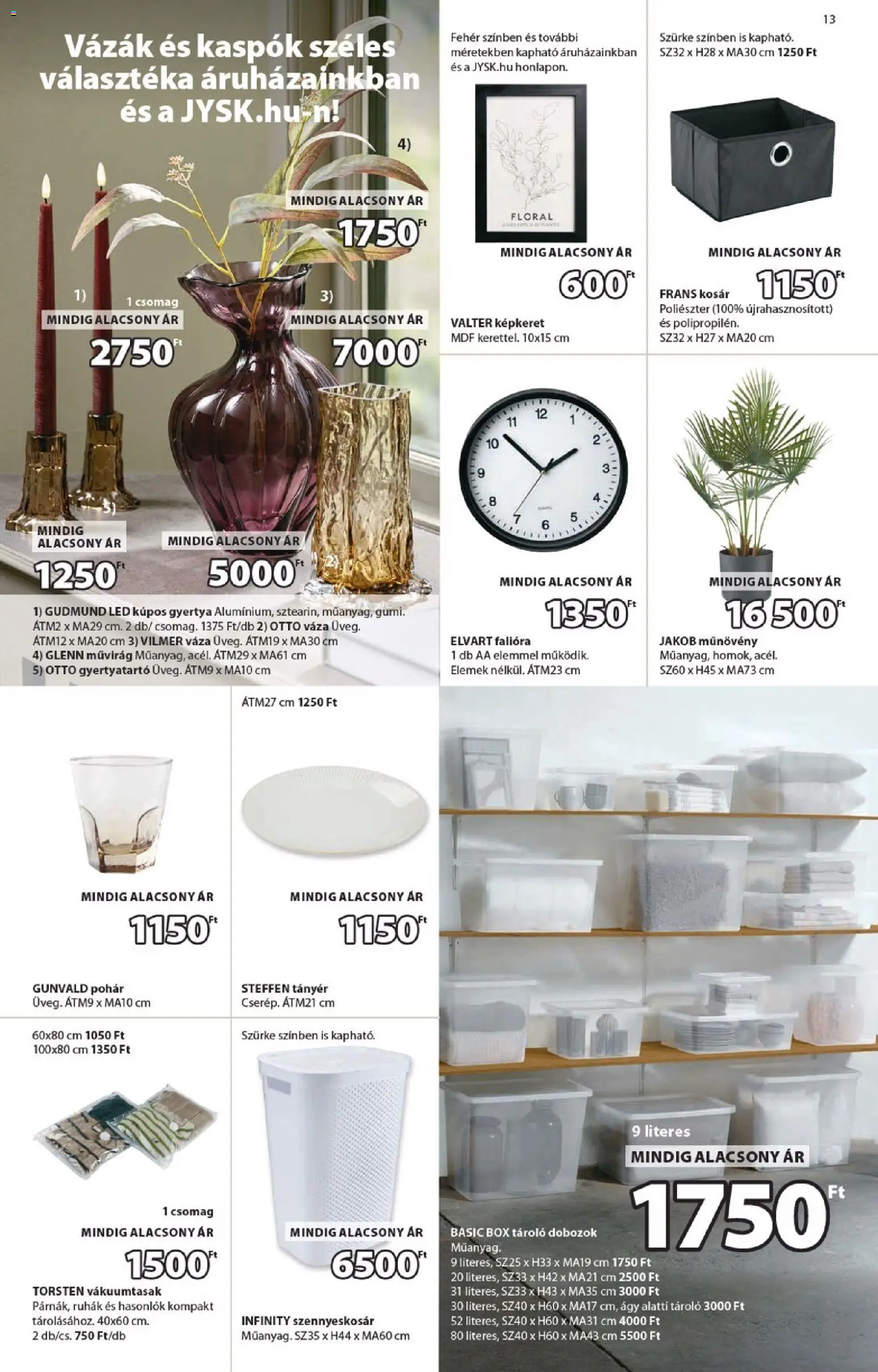 JYSK akciós ujság - amely érvényes a következő dátumtól: 11.03.2026 | Oldal: 13 | Termékek: Szennyeskosár, Kosár, Képkeret, Pohár