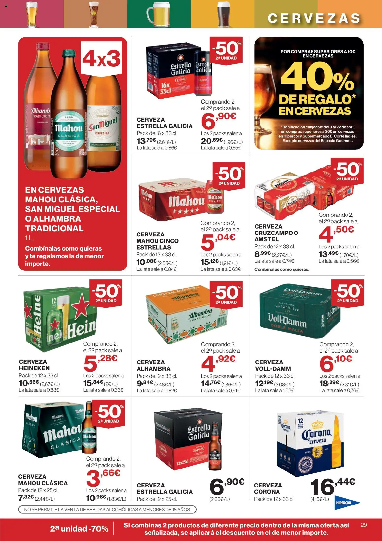 Hipercor catálogo │ válido desde el 25.03.2026 | Página: 29 | Productos: Cerveza, Té, Σπανάκι