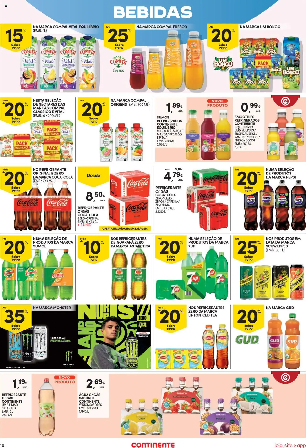 Continente Semanal Continente Bom Dia │ válido de 19.08.2025 | Página: 18 | Produtos: Refrigerante, Maça, Sumo, Coca-cola