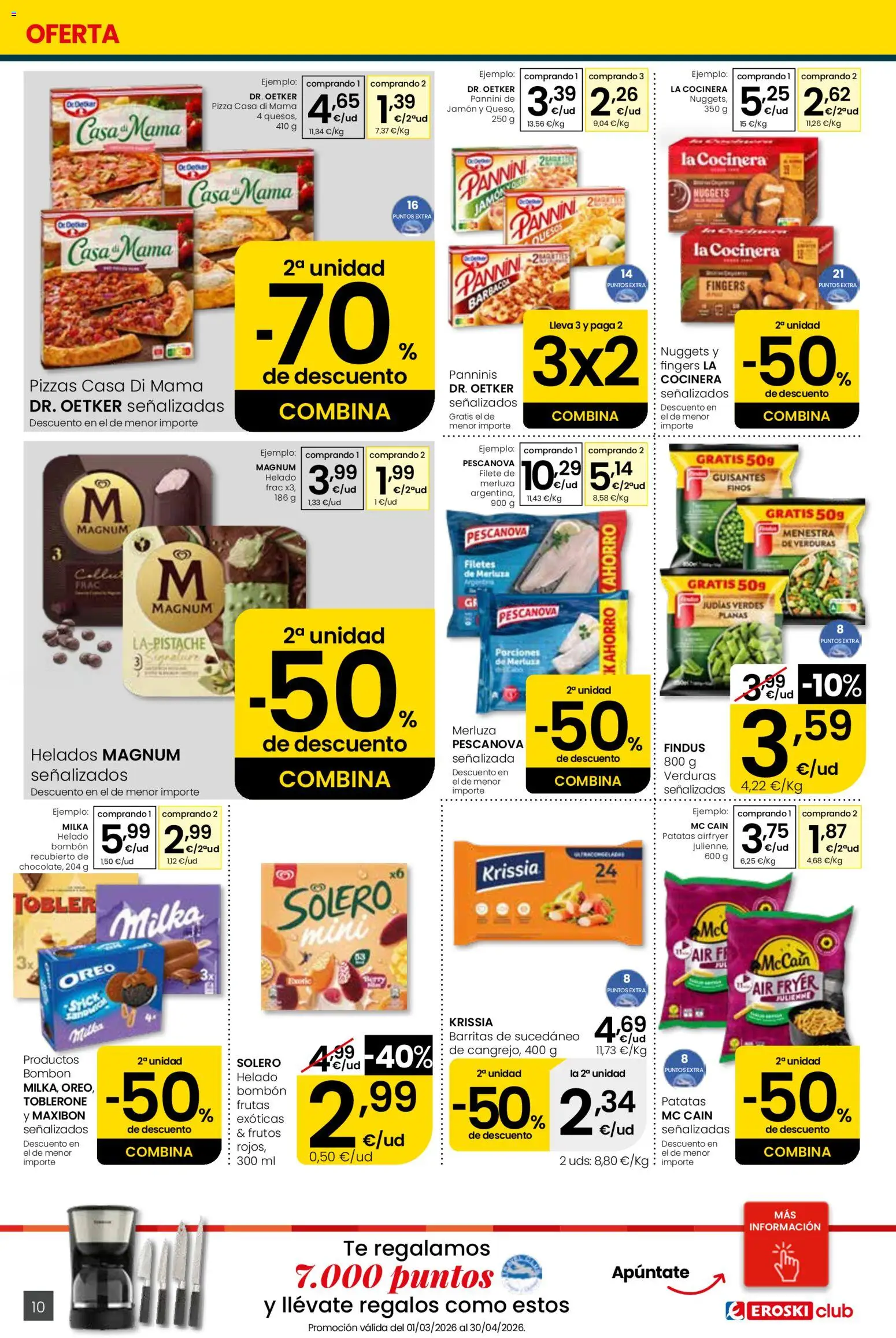 Eroski Quieres ahorrar conmigo │ válido desde el 16.04.2026 | Página: 10 | Productos: Pizza, Filetes de merluza, Té, Helado