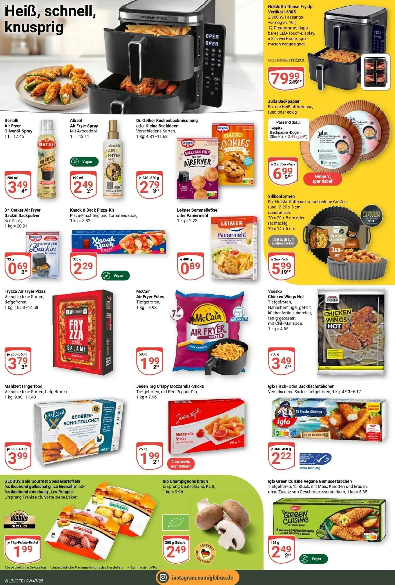 Globus prospekt Weischlitz	 – gültig ab 17.11.2025 | Seite: 9 | Produkte: Mozzarella, Fisch, Champignons, Kuchen