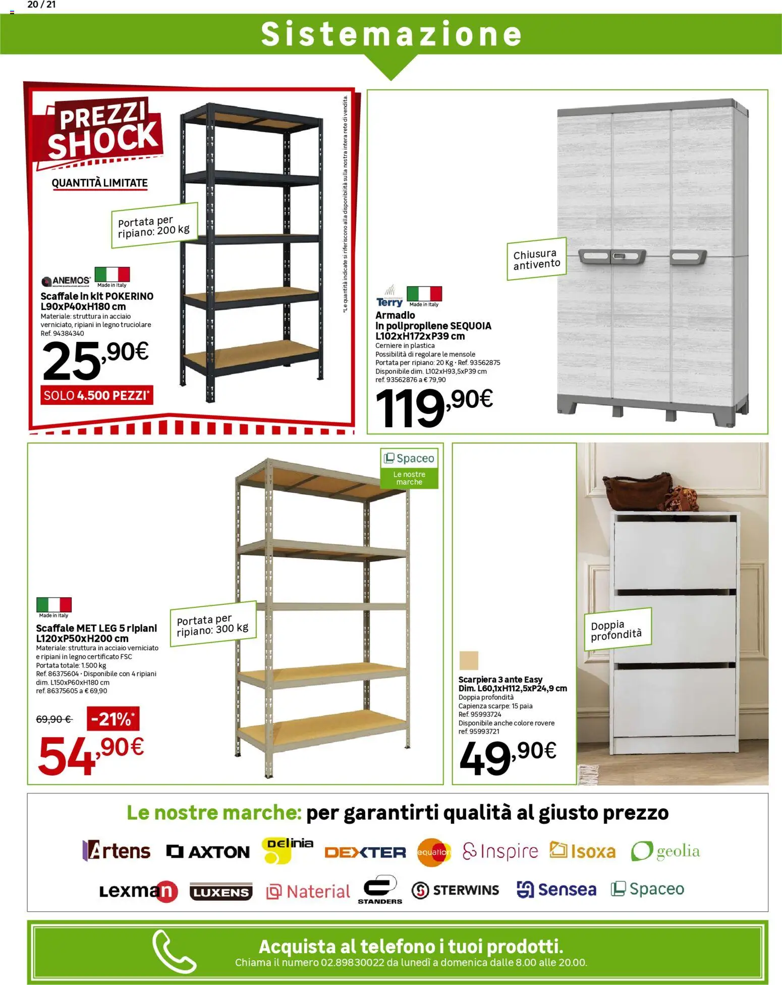 Volantino Leroy Merlin del 08.04.2026 | Pagina: 20 | Prodotti: Ripiano, Scarpe, Telefono, Armadio