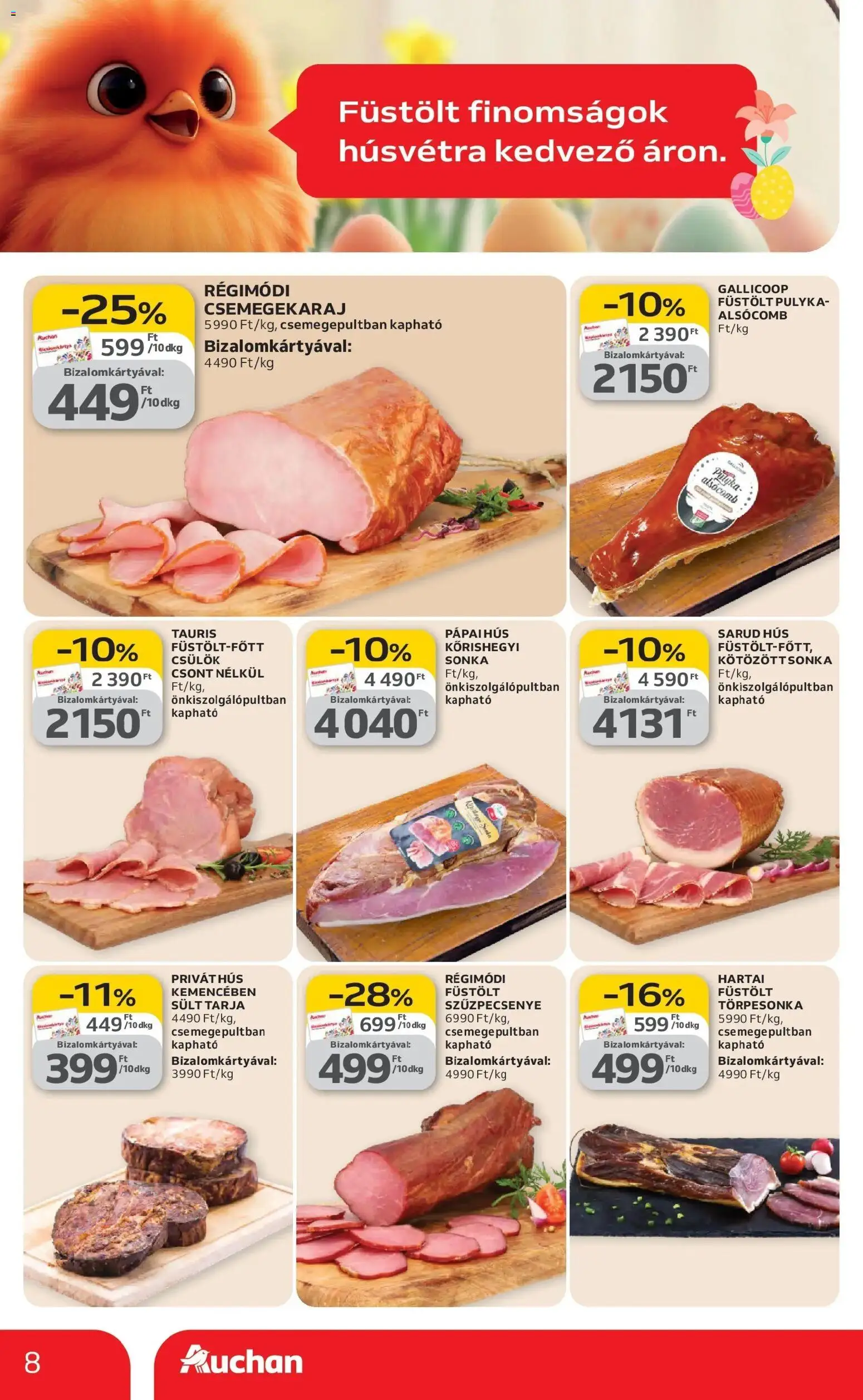 Auchan akciós ujság - amely érvényes a következő dátumtól: 26.02.2026 | Oldal: 8 | Termékek: Hús, Tarja, Sonka, Szűzpecsenye