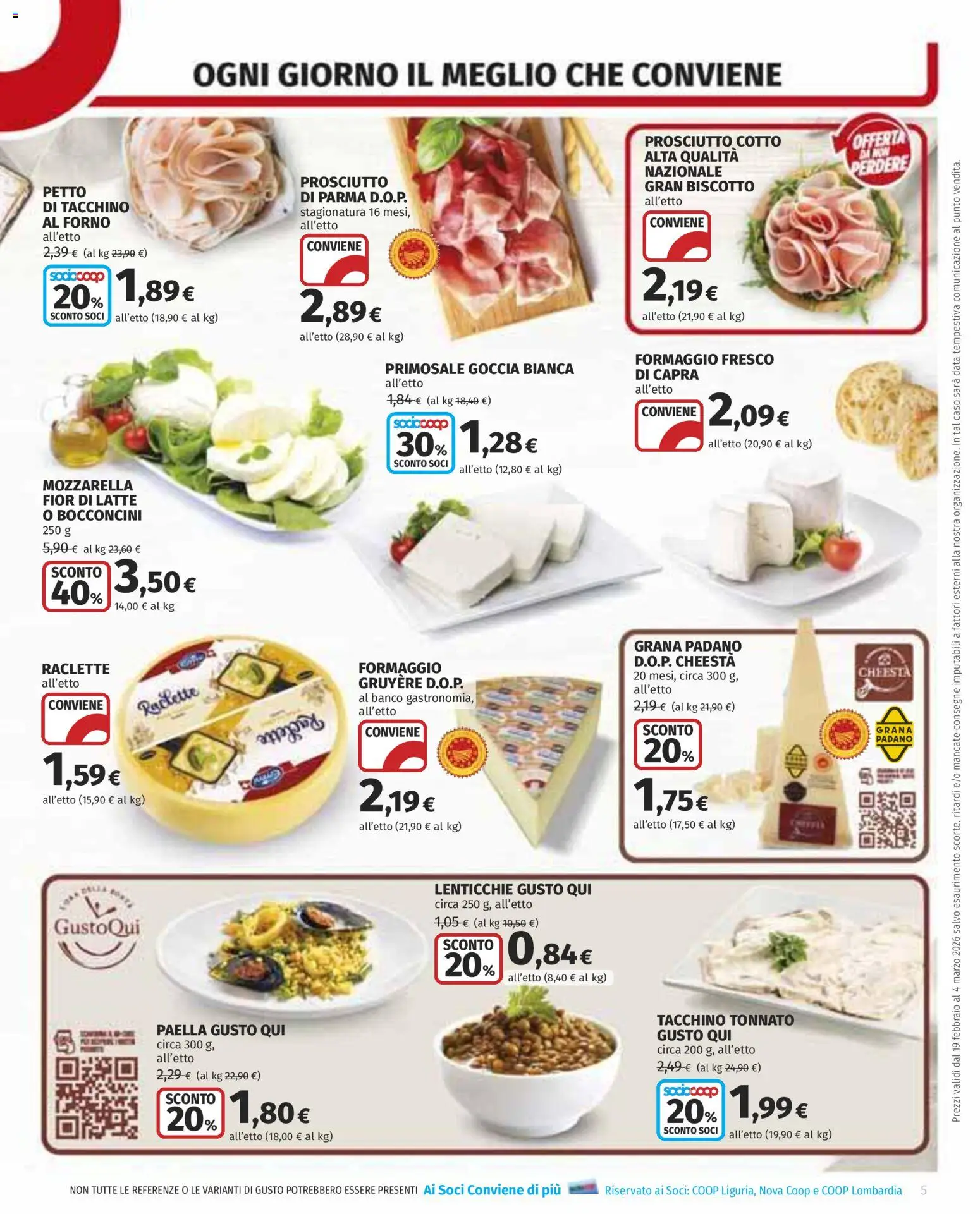 Volantino COOP del 19.02.2026 | Pagina: 5 | Prodotti: Prosciutto Cotto, Mozzarella, Prosciutto, Grana Padano