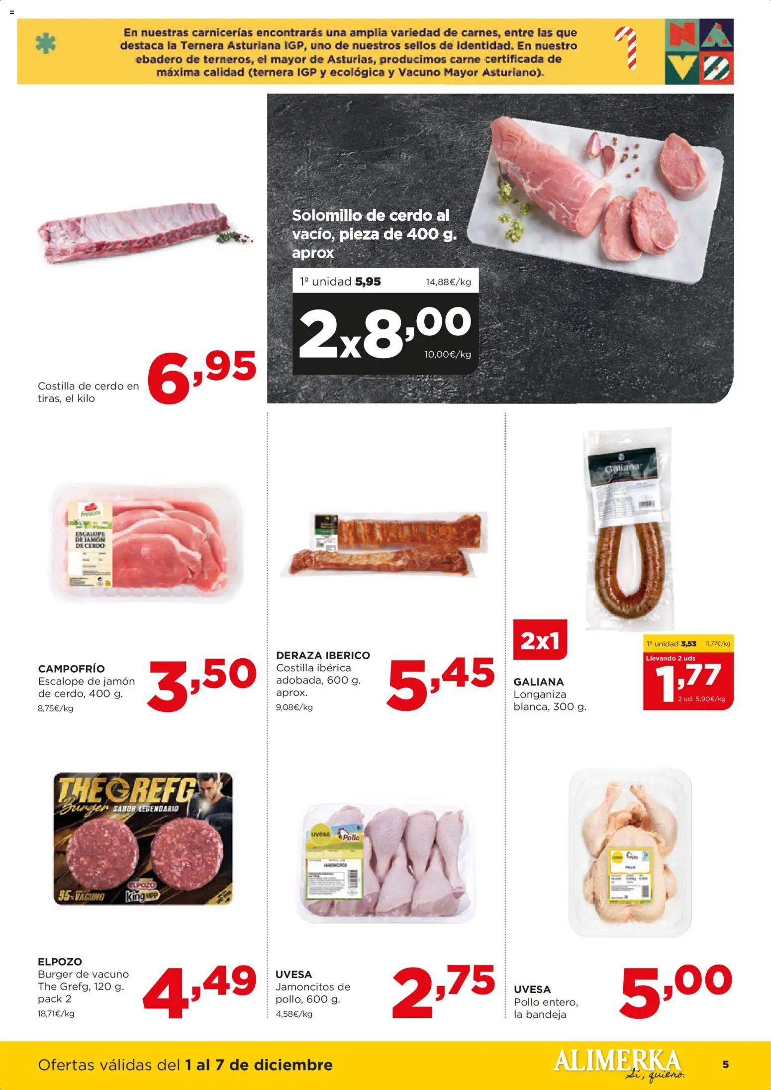 Alimerka folleto Castilla y León │ válido desde el 01.12.2025 | Página: 5 | Productos: Solomillo de cerdo, Jamón, Cerdo, Longaniza