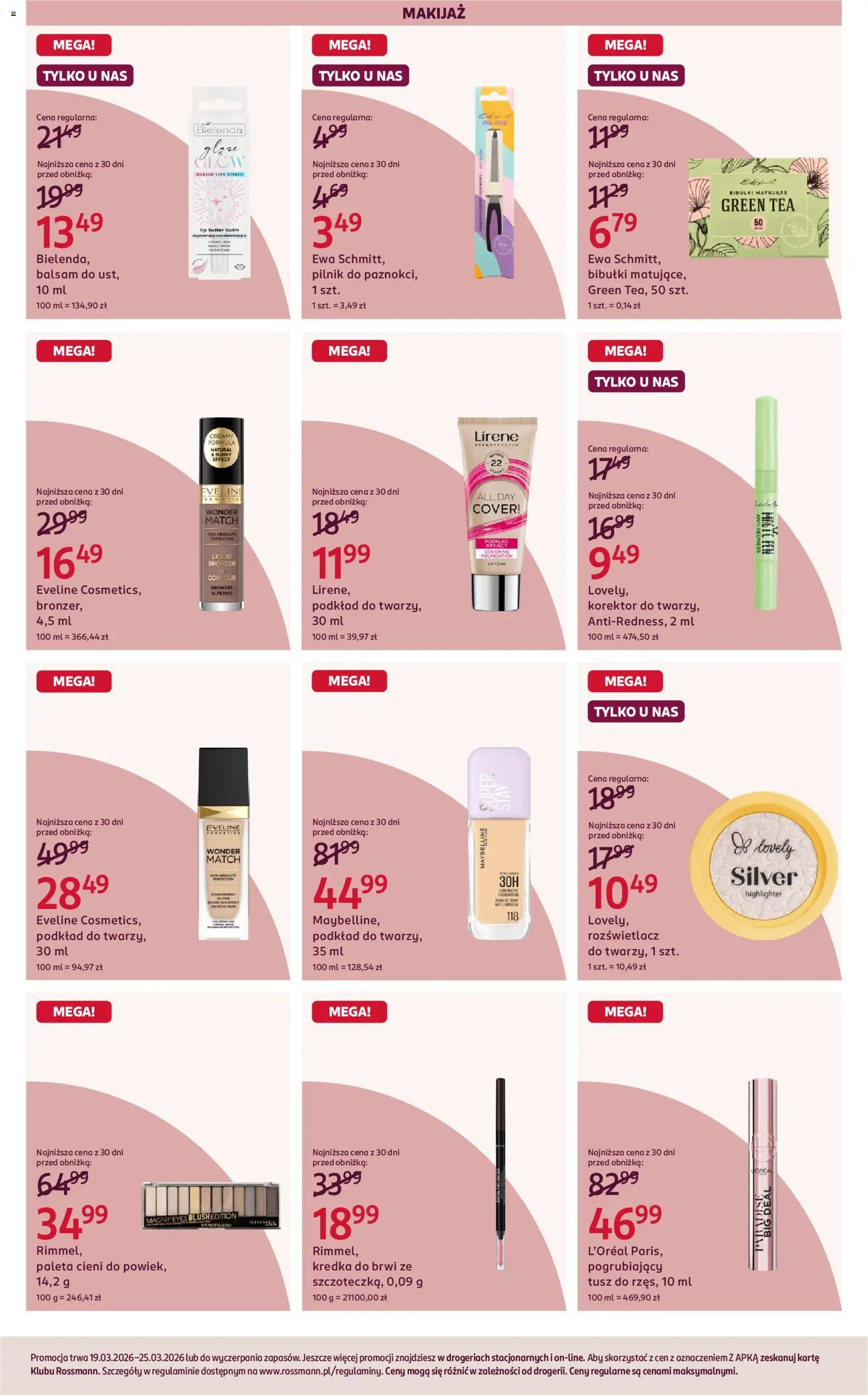 Rossmann gazetka od 19.03.2026 | Strona: 6 | Produkty: Makijaż, Korektor, Rozświetlacz, Kredka do brwi