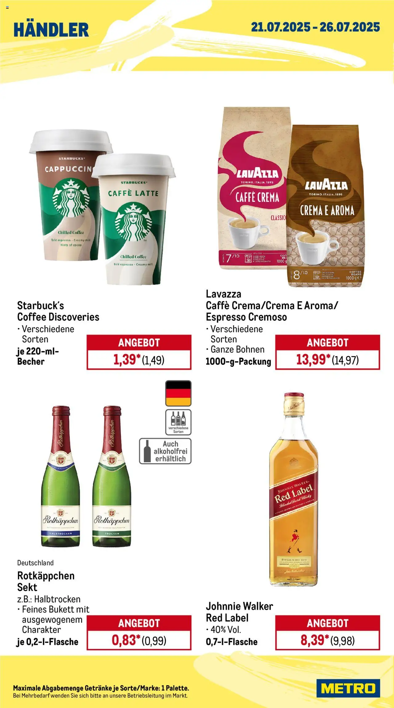 Metro Wochen-Angebote Händler - gültig ab dem 21.07.2025 | Seite: 2 | Produkte: Lavazza, Sekt, Rotkäppchen, Johnnie walker