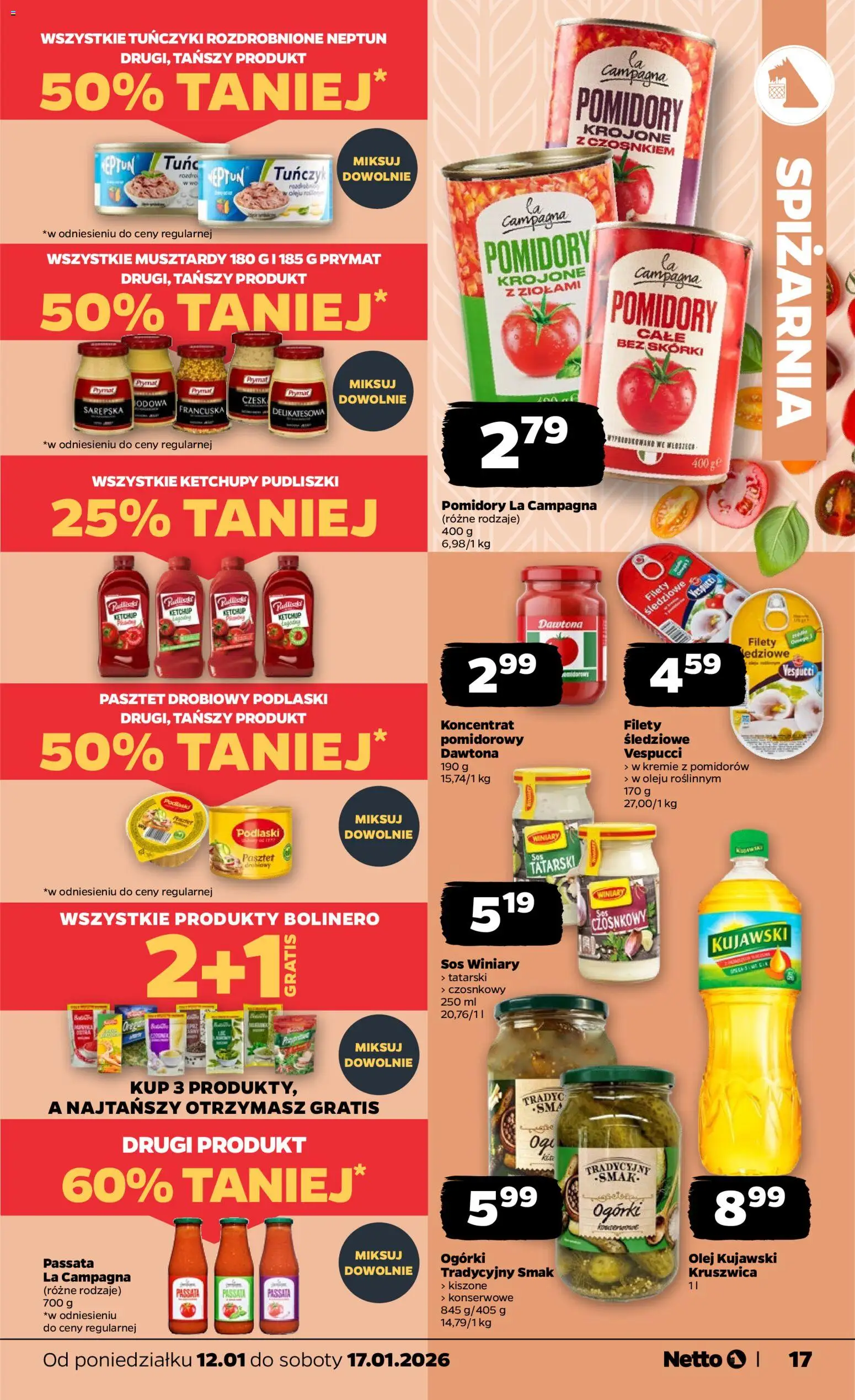 Netto gazetka - Spożywcza od 12.01.2026 | Strona: 17 | Produkty: Ketchup, Olej, Ogórki, Sos