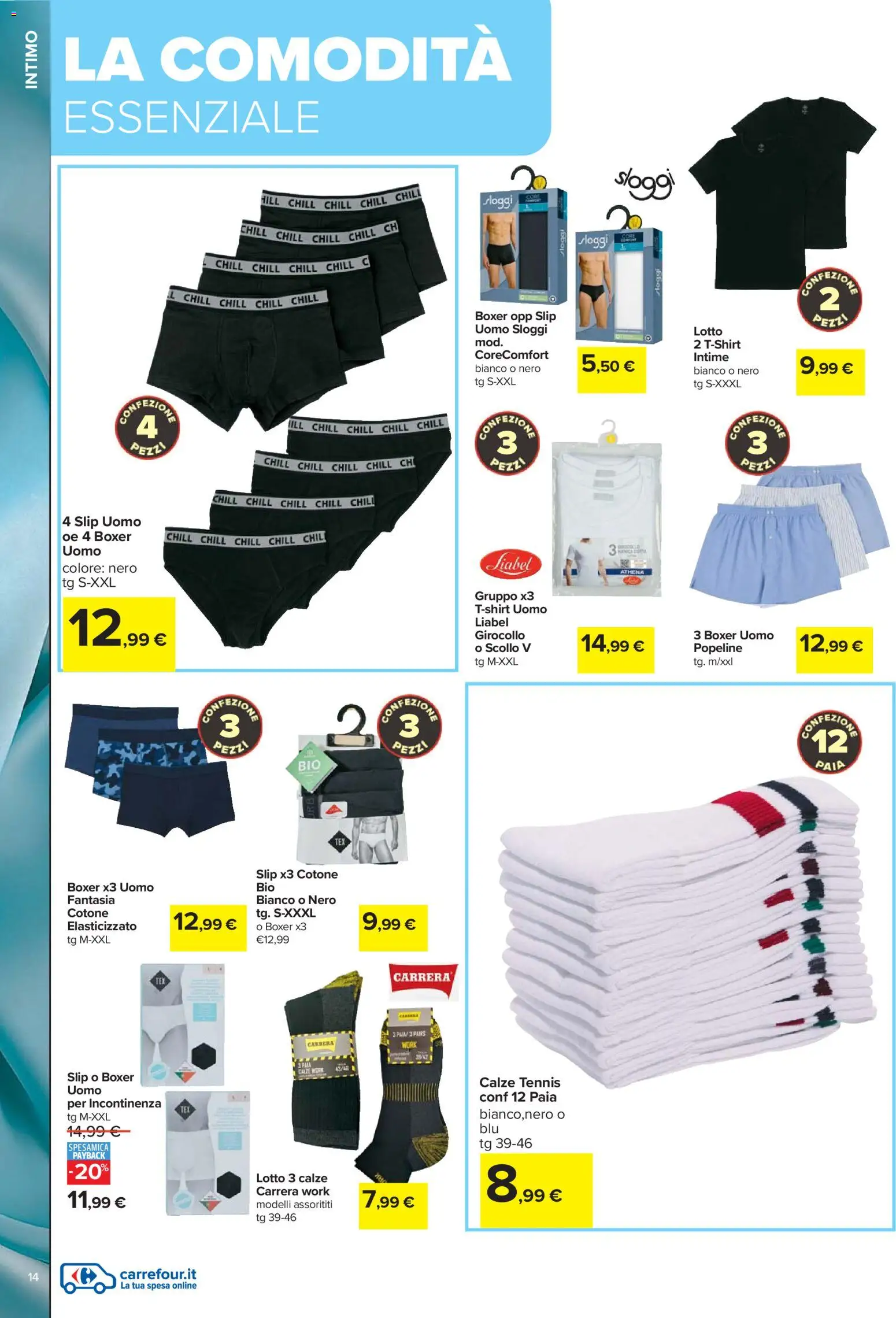 Volantino Carrefour del 27.12.2025 | Pagina: 14 | Prodotti: Intimo, Slip, Boxer