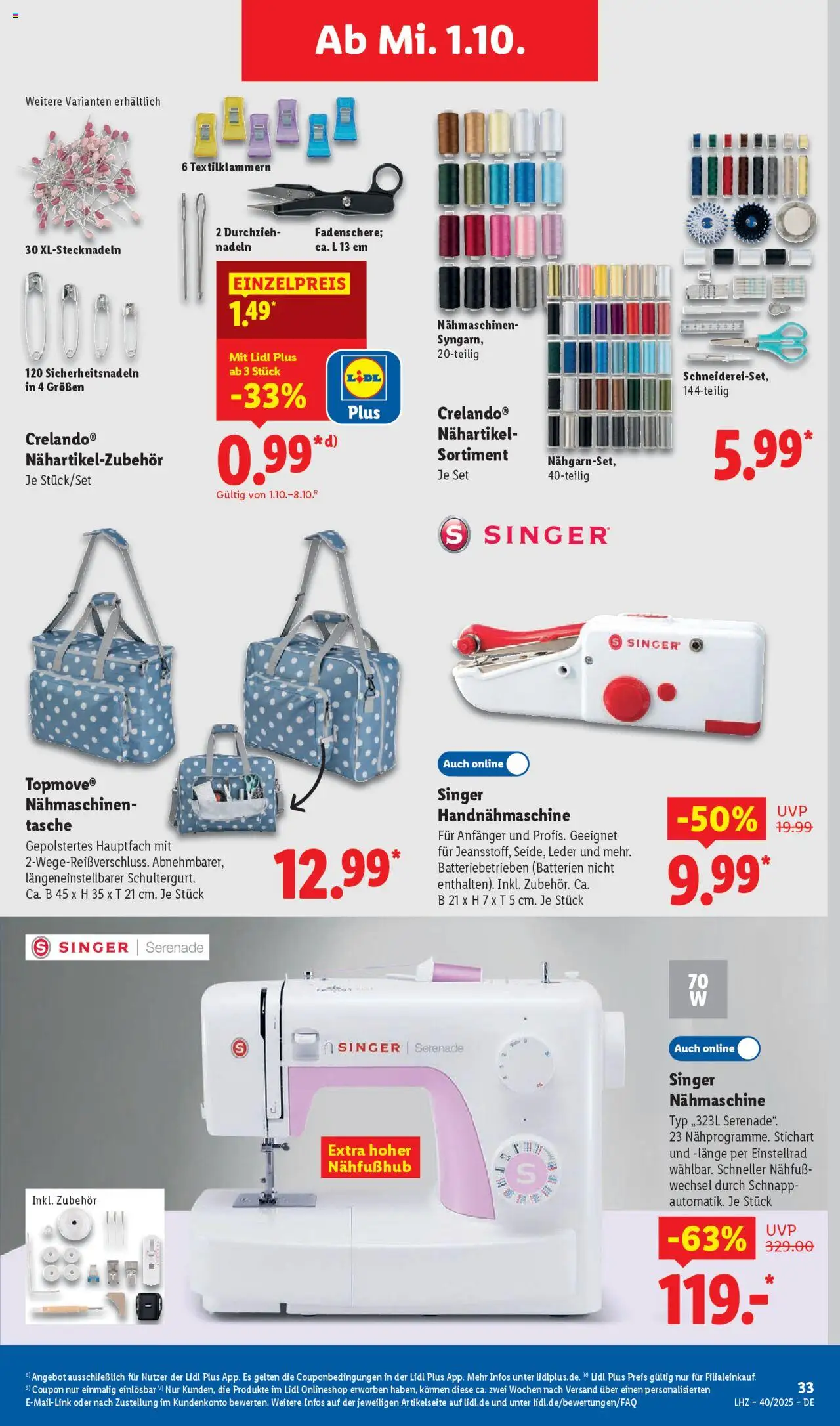 Lidl Prospekt Lüchow – gültig ab 29.09.2025 | Seite: 43 | Produkte: Tasche, Nähmaschine, Batterien