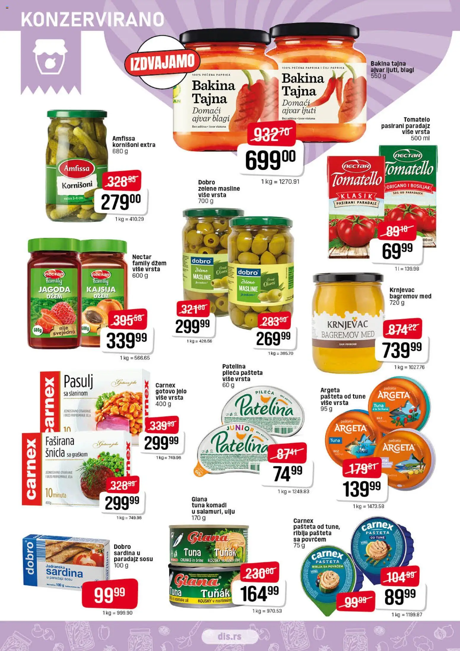Super DIS katalog - važi od 20.11.2025 | Strana: 8 | Proizvode: Ajvar, Kajsija, Kornišoni, Pašteta