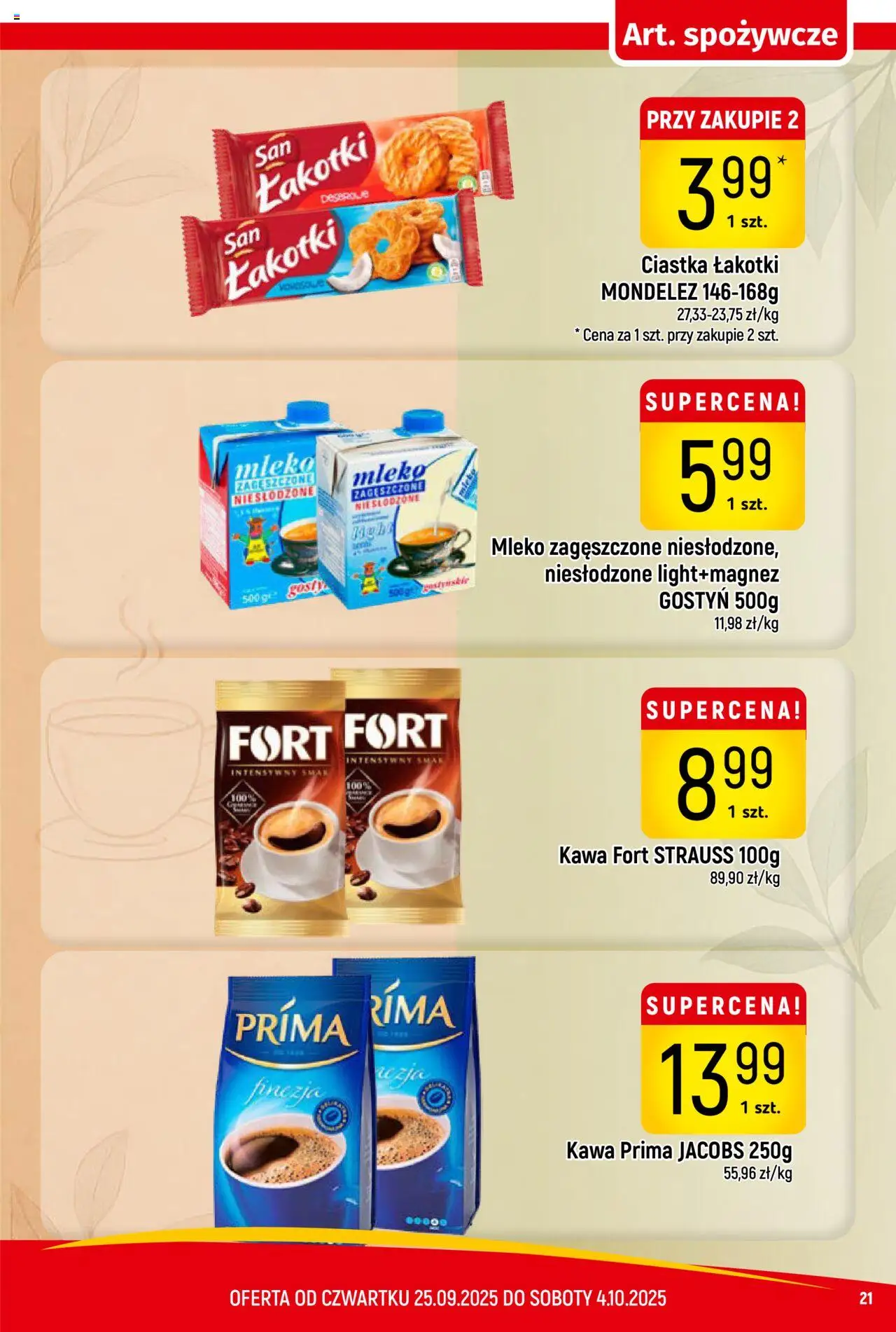 Piotruś Pan Gazetka od 25.09.2025 | Strona: 21 | Produkty: Kawa fort, Mleko, Kawa prima, Ciastka