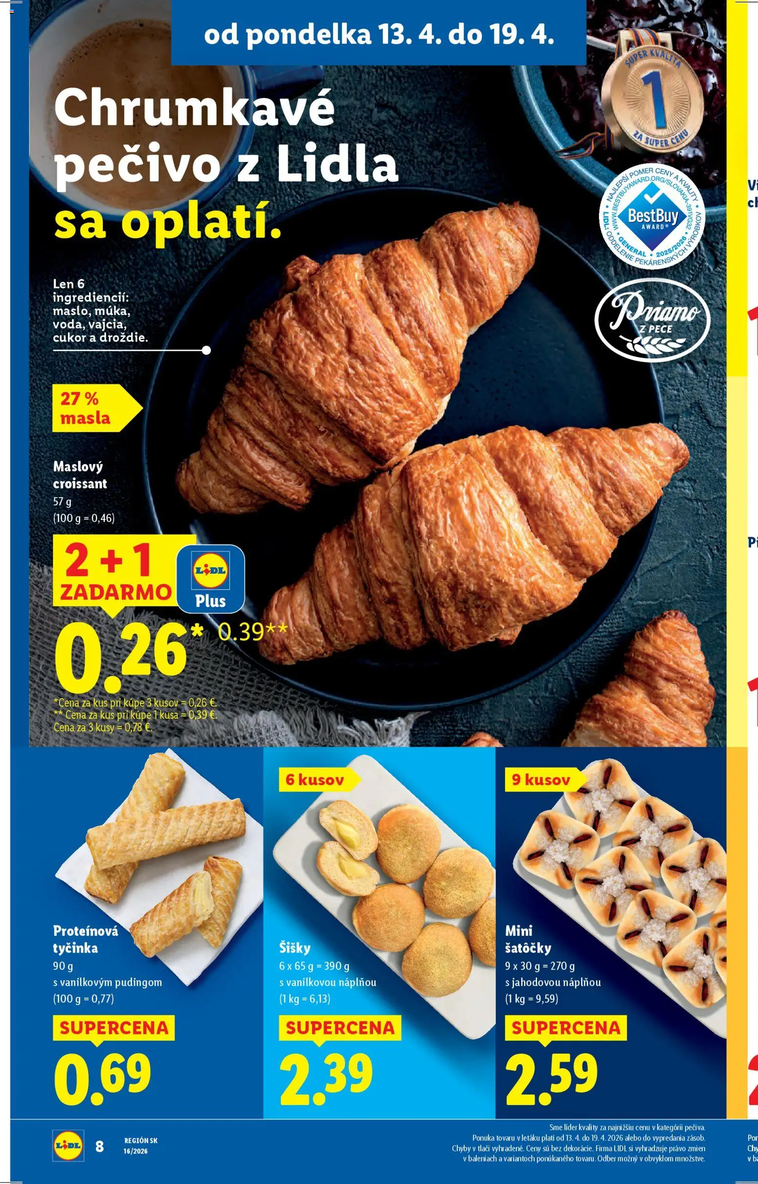 Nové Lidl akcie – leták je platný od 13.04.2026 | Strana: 8 | Produkty: Croissant, Šišky, Cukor