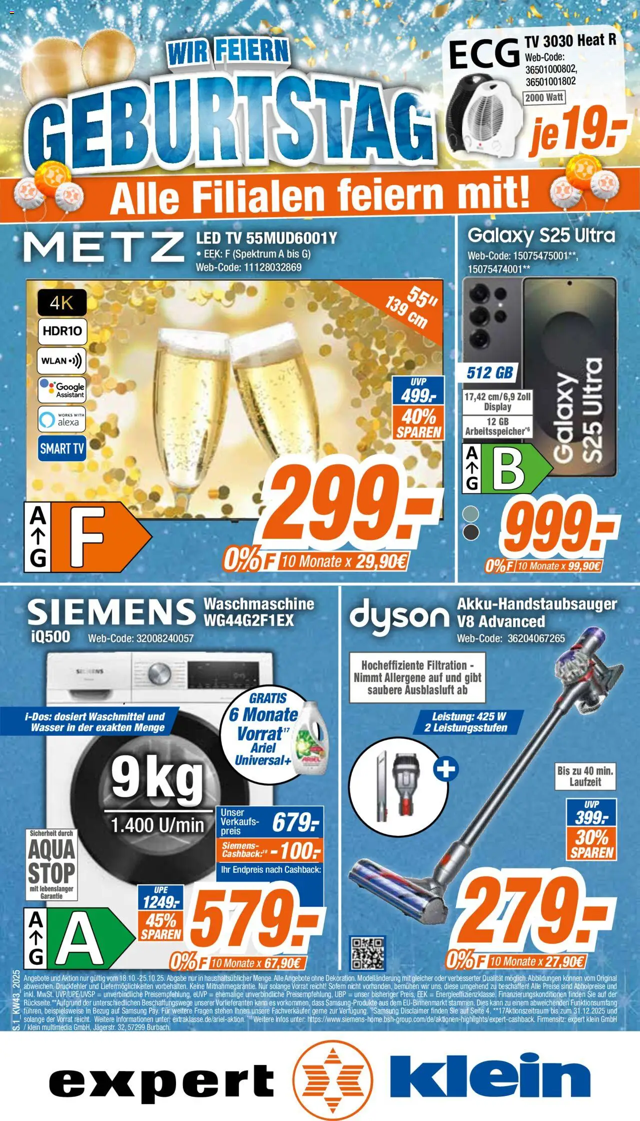 Expert Geburtstag – gültig ab 18.10.2025 | Seite: 1 | Produkte: Dyson, Siemens, Samsung, Waschmittel