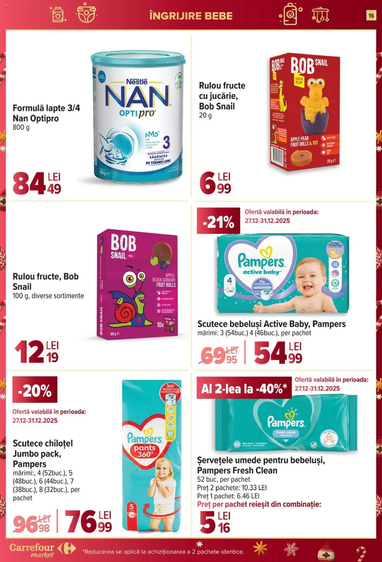 Noul catalog Carrefour – valabil de la 27.12.2025 | Pagină: 16 | Produse: Pomelo, Apple, Șervețele umede, Scutece
