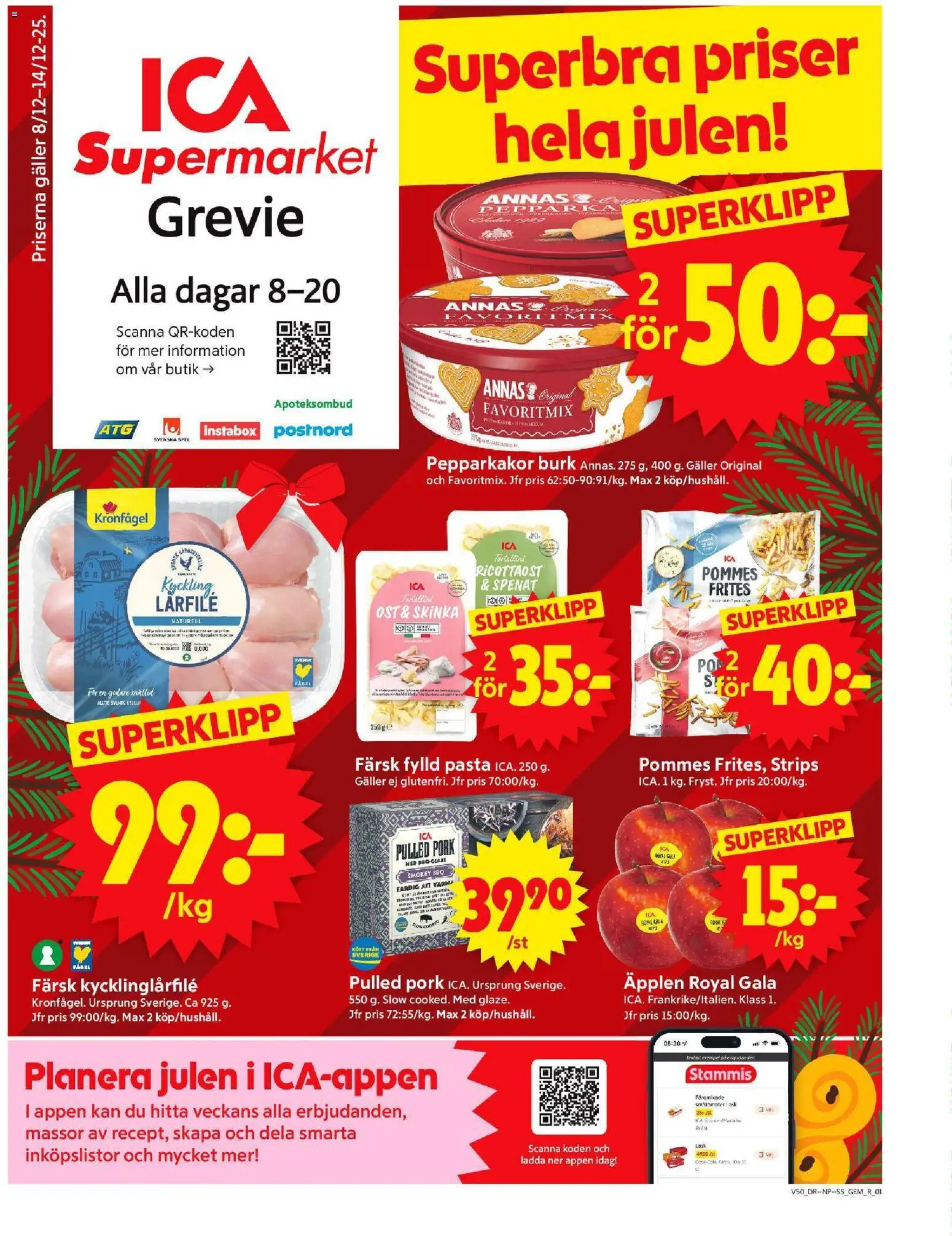 ICA Supermarket reklamblad aktuell från 08.12.2025 | Sida: 1 | Produkter: Spenat, Fanta, Skinka, Spel