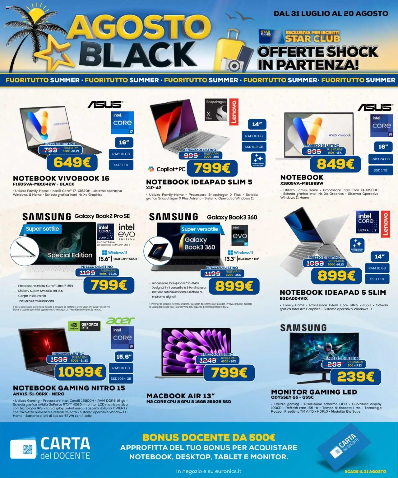 Volantino Euronics del 31.07.2025 | Pagina: 14 | Prodotti: Notebook, Samsung Galaxy, Alluminio, Macbook