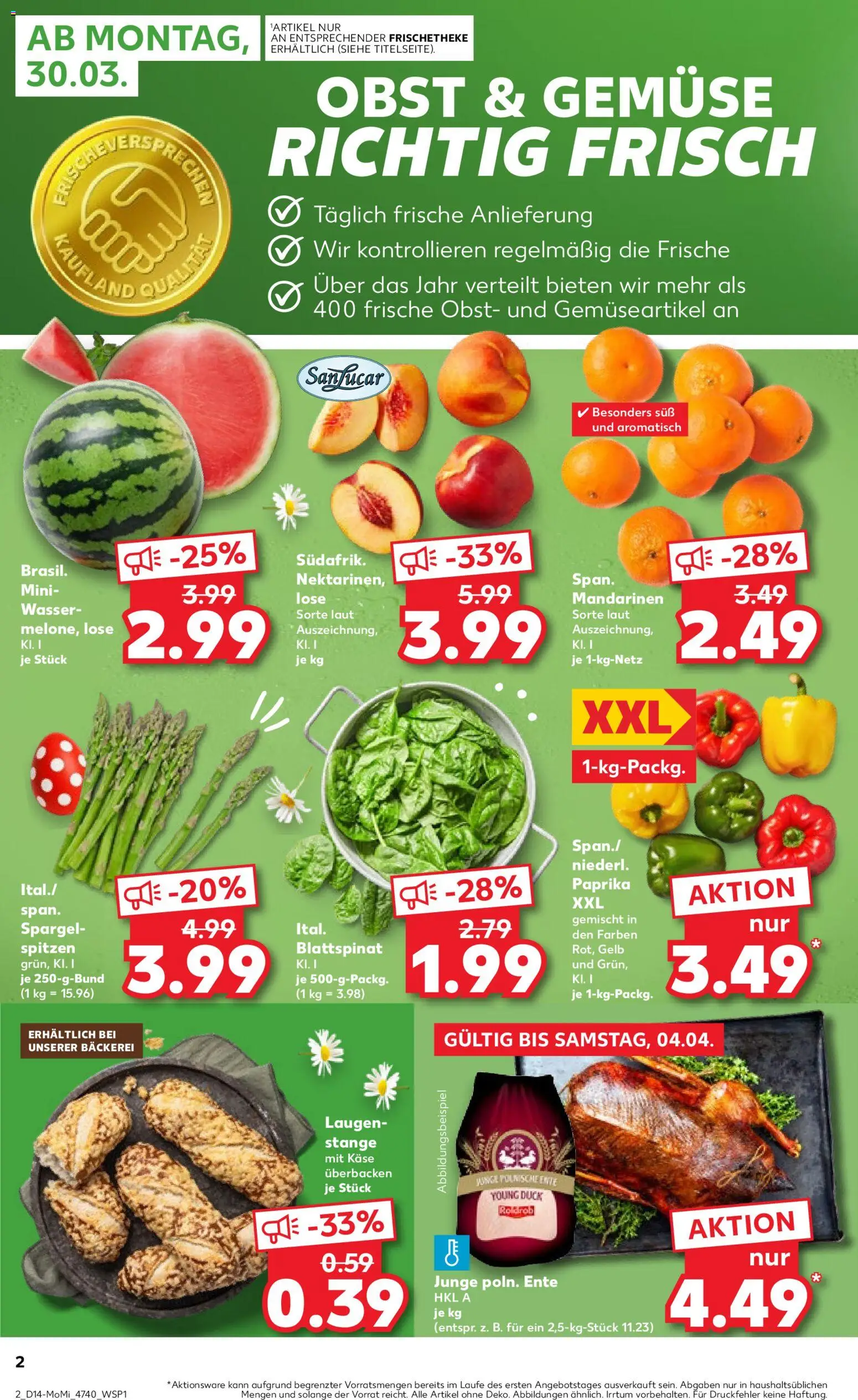 Kaufland Prospekt Hannover	 – gültig ab 30.03.2026 | Seite: 2 | Produkte: Bäckerei, Käse, Mandarinen, Gemüse