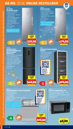 Hofer Flugblatt ab 19.12.2025 gültig | Seite: 34 | Produkte: Kühlschrank, Gefrierschrank, Mikrowelle, Ventilator