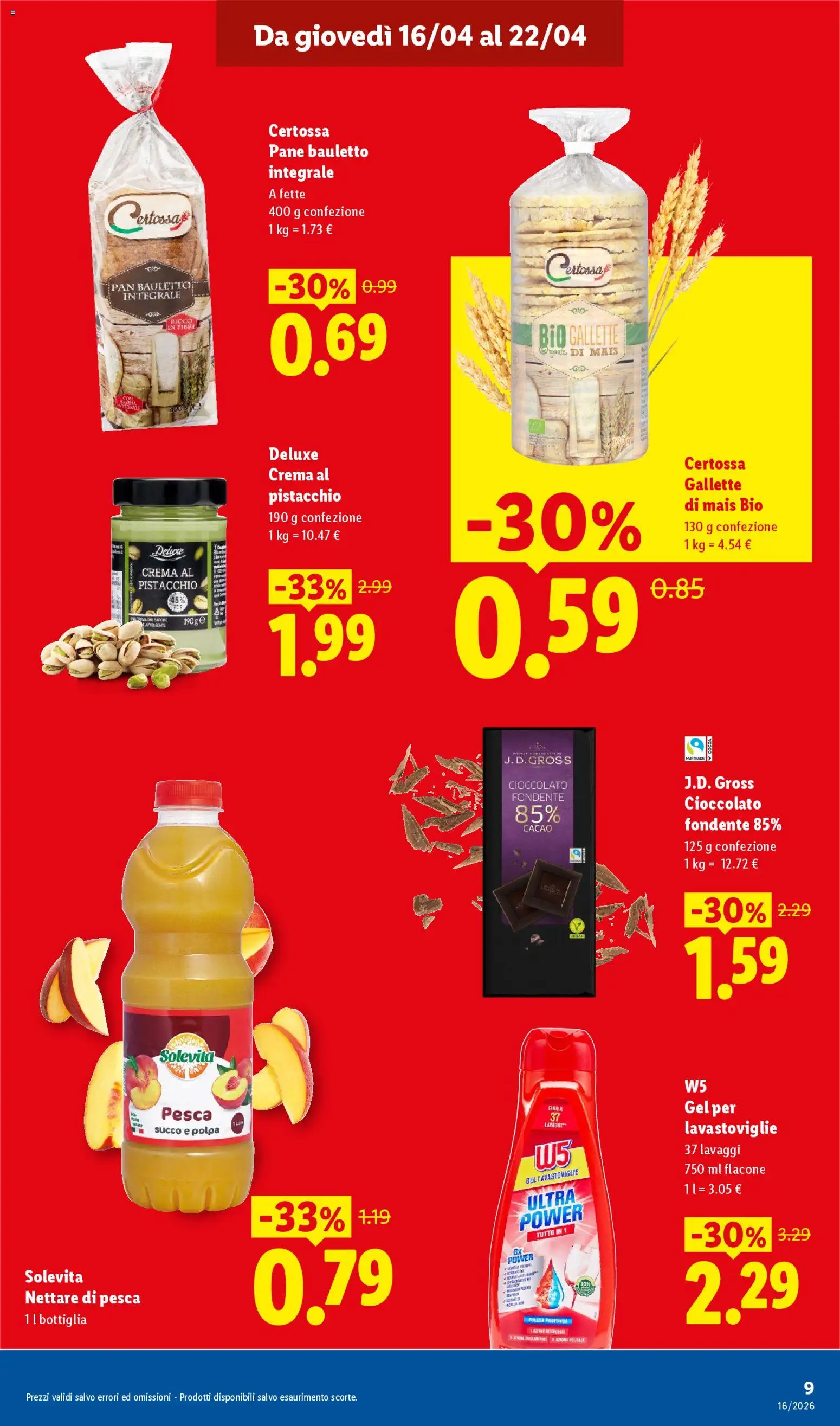 Volantino Lidl del 16.04.2026 | Pagina: 9 | Prodotti: Succo, Crackers, Gallette, Lavastoviglie
