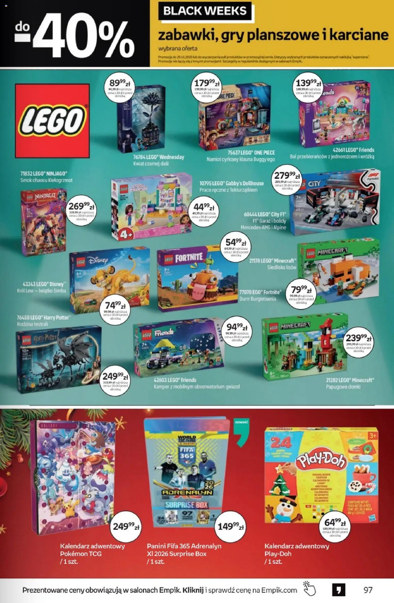 Empik Black Friday od 12.11.2025 | Strona: 97 | Produkty: Kalendarz adwentowy, Kalendarz, Lego, Gry