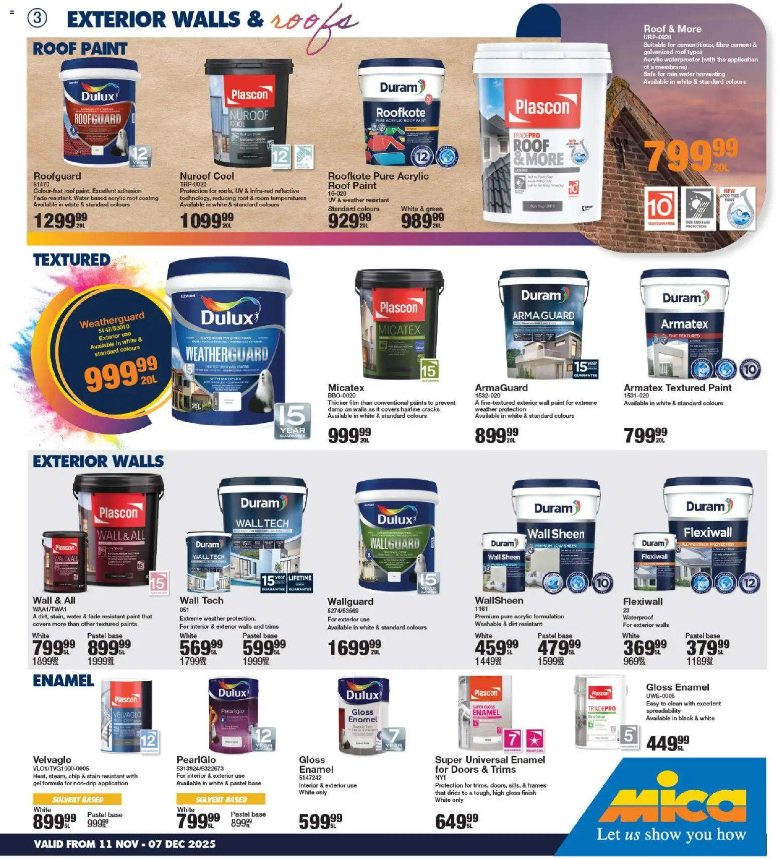 New MICA catalogue – valid from 11.11.2025 | Page: 3 | Products: Gloss, Enamel, Water, Cement