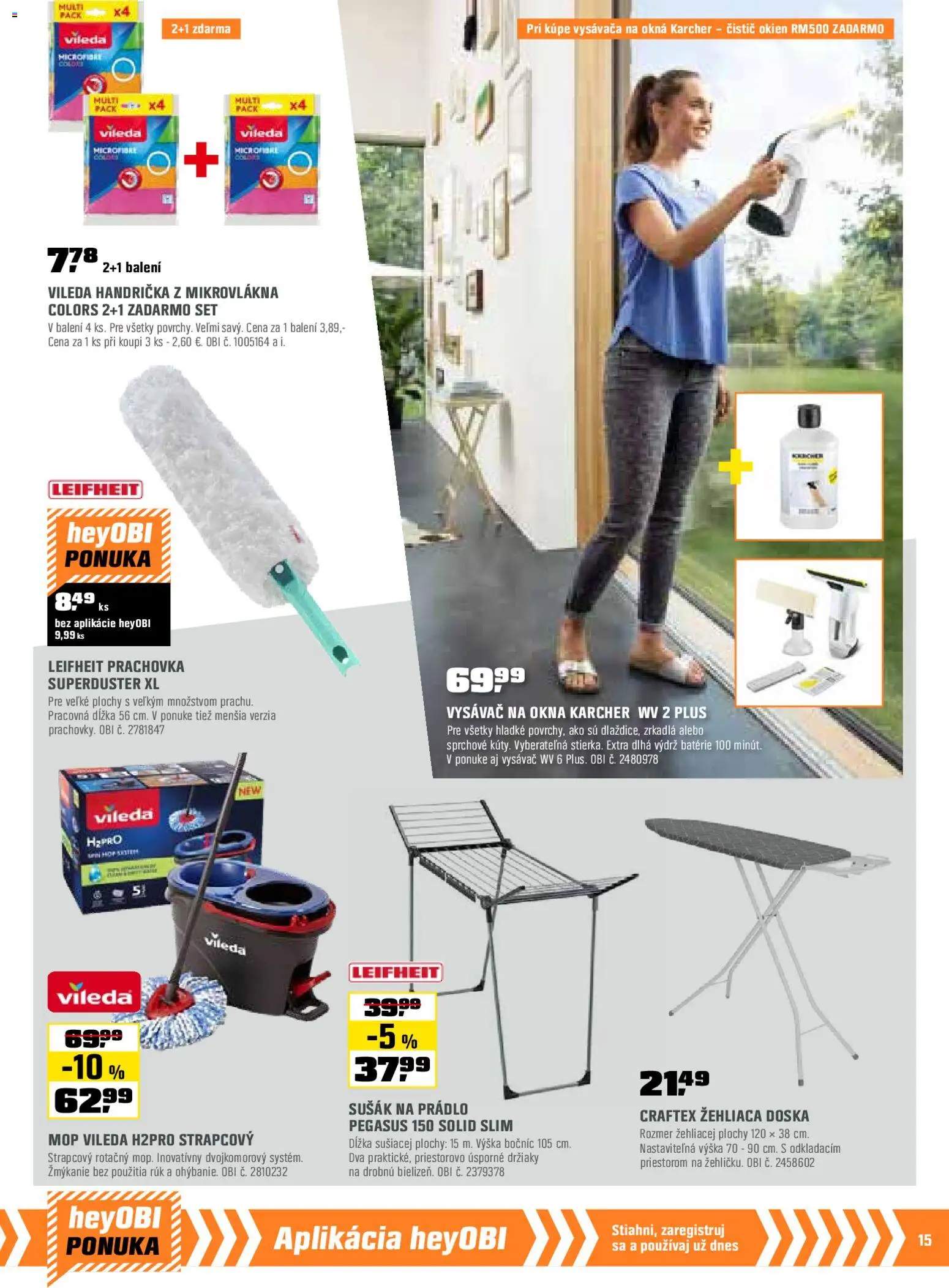 Nové OBI akcie – leták je platný od 01.11.2025 | Strana: 15 | Produkty: Čistič okien, Vysávač, Mop