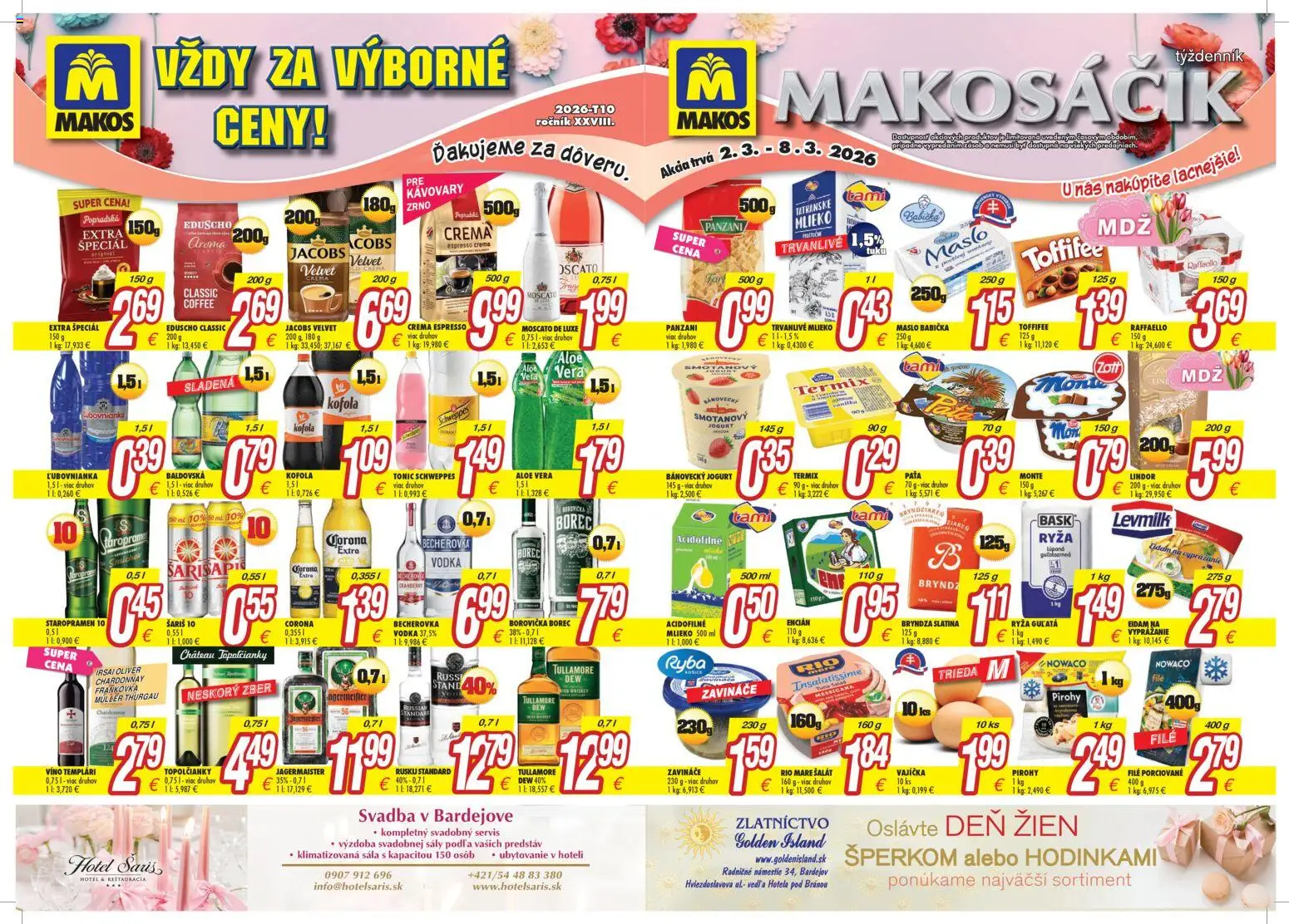 Nové Makos akcie – leták je platný od 02.03.2026 | Strana: 1 | Produkty: Jogurt, Ryža, Eidam, Staropramen