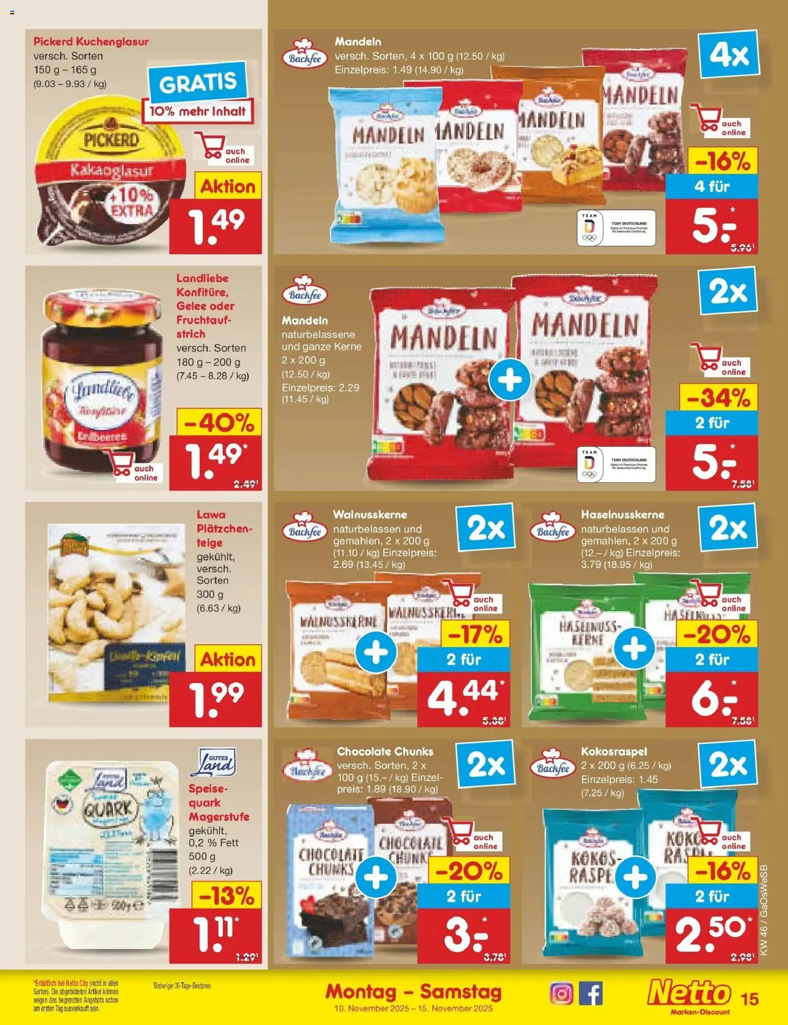 Netto Marken-Discount - Netto: Wochenangebote – gültig ab 10.11.2025 | Seite: 15 | Produkte: Quark, Mandeln